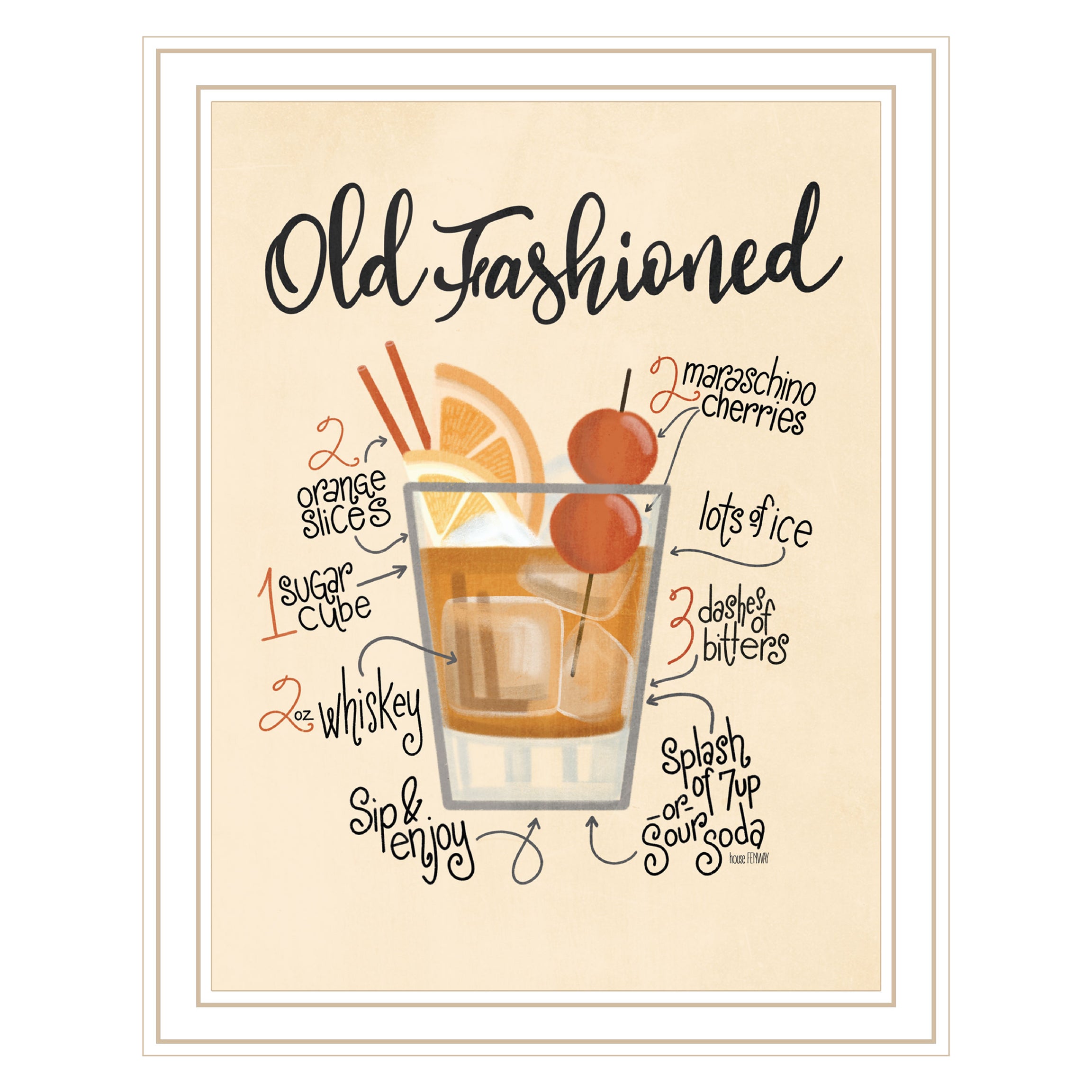 "Old Fashioned" by House Fenway, Ready to Hang Framed Print, White Frame--1