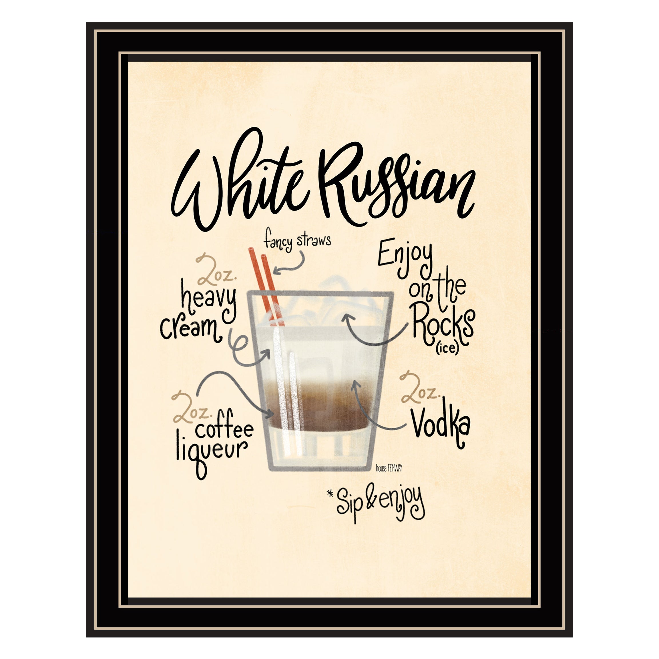 "White Russian" by House Fenway, Ready to Hang Framed Print, Black Frame--1