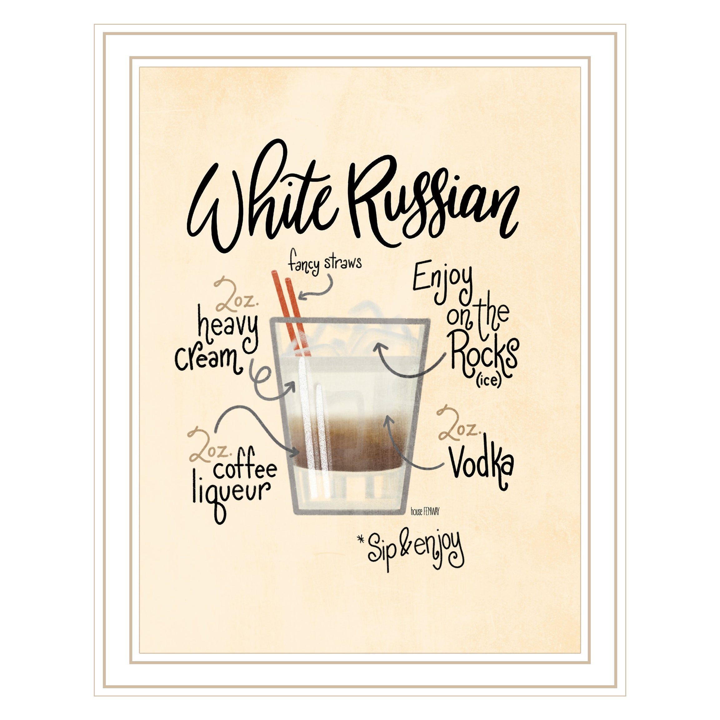 "White Russian" by House Fenway, Ready to Hang Framed Print, White Frame--1