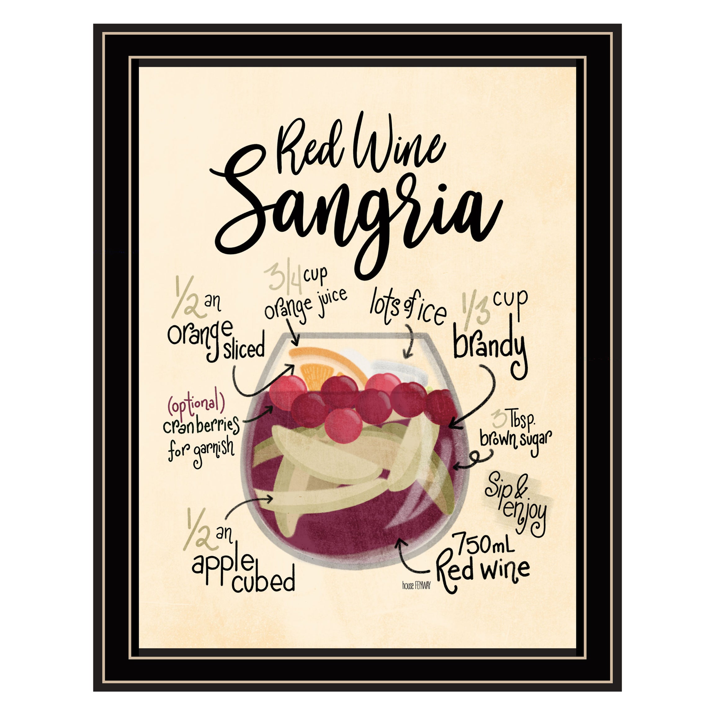 "Red Wine Sangria" by House Fenway, Ready to Hang Framed Print, Black Frame--1