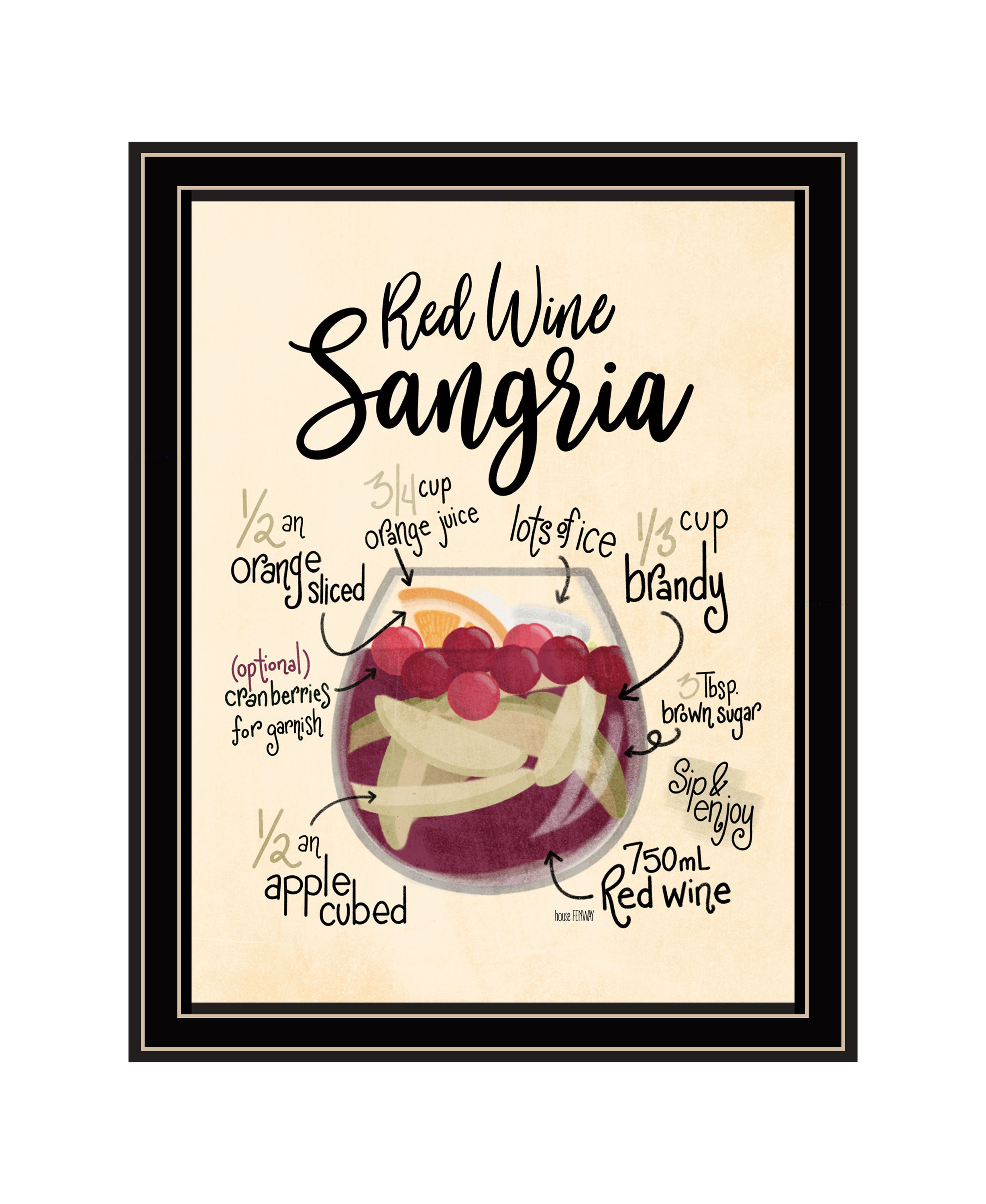 "Red Wine Sangria" by House Fenway, Ready to Hang Framed Print, Black Frame--1