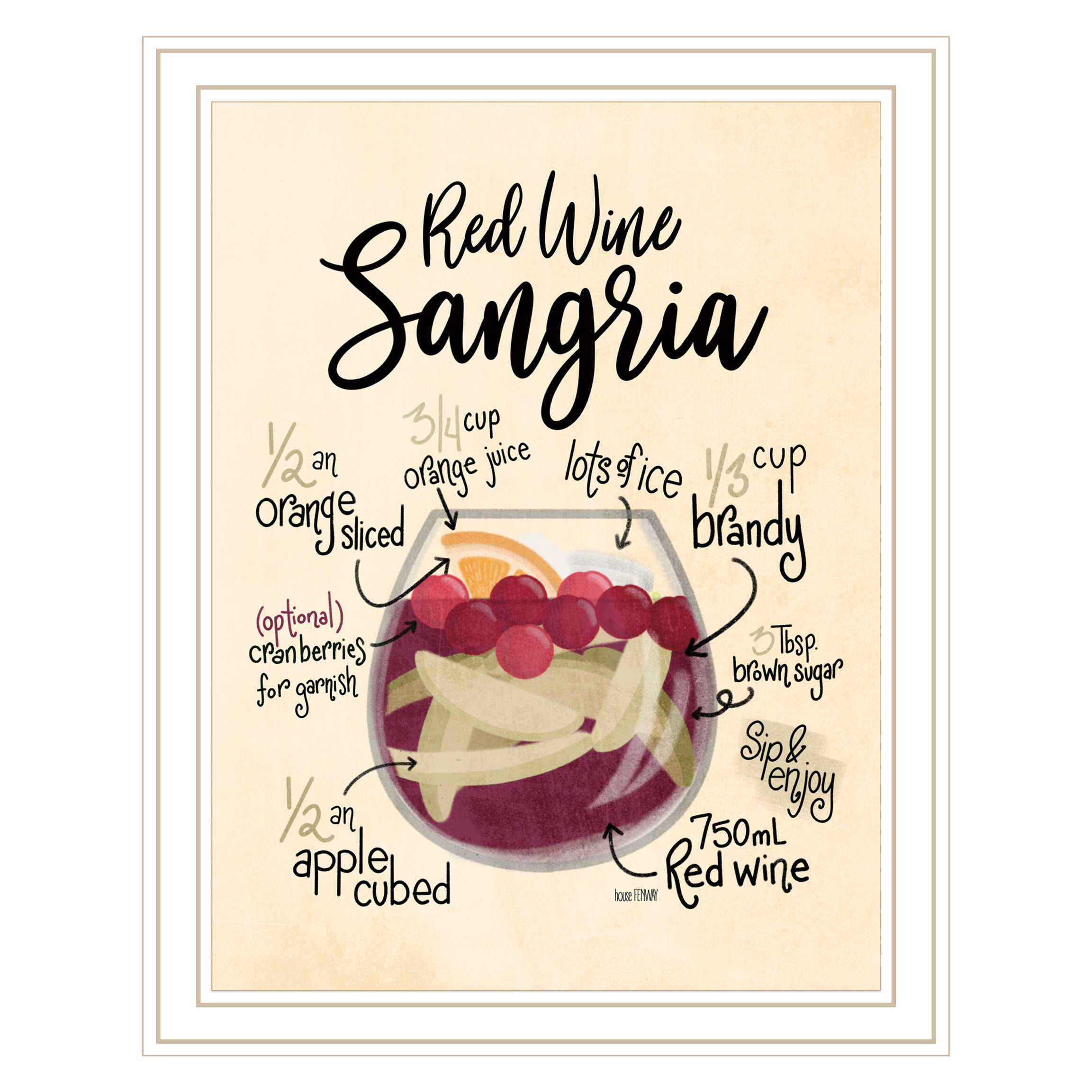 "Red Wine Sangria" by House Fenway, Ready to Hang Framed Print, White Frame--1