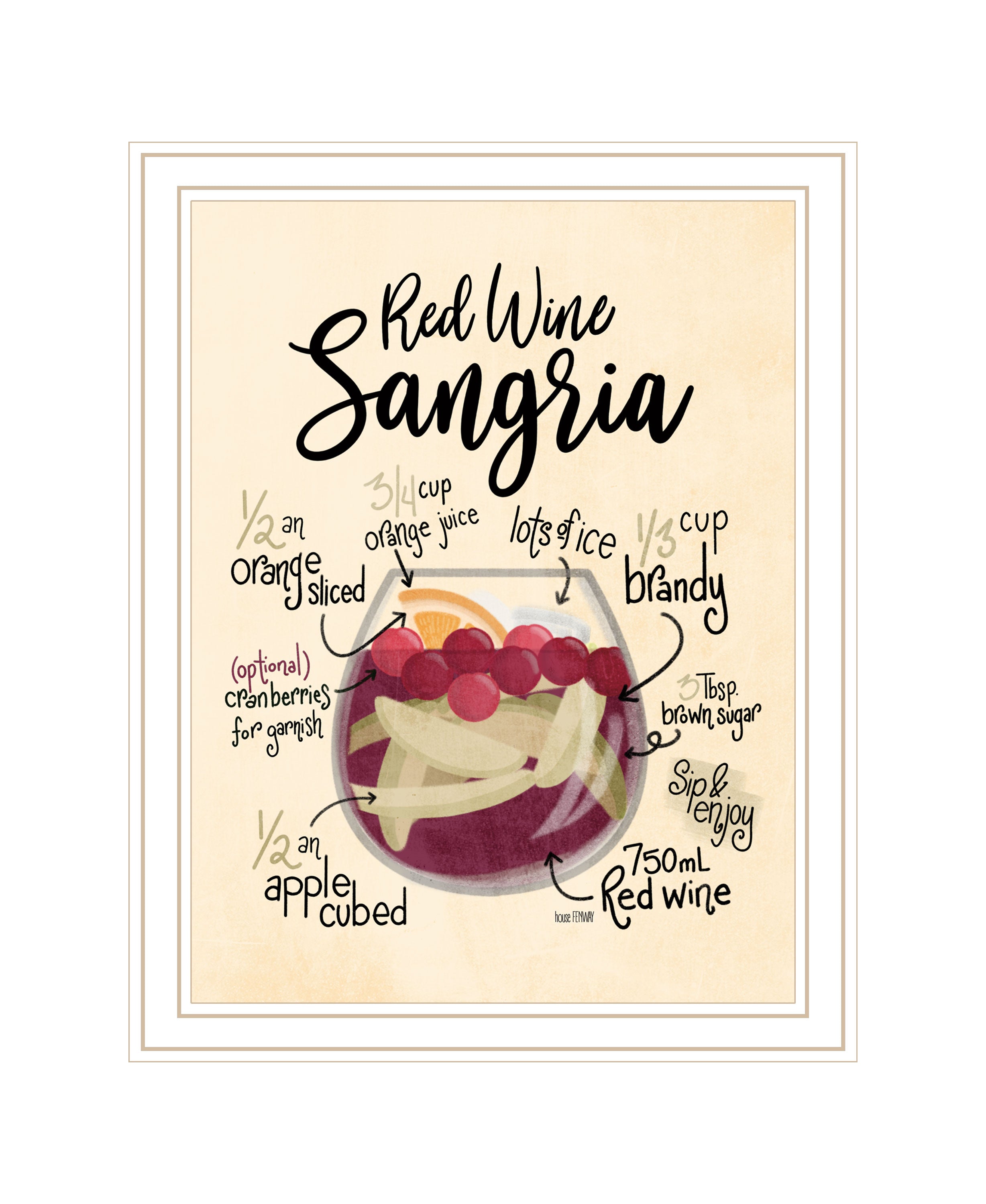 "Red Wine Sangria" by House Fenway, Ready to Hang Framed Print, White Frame--1