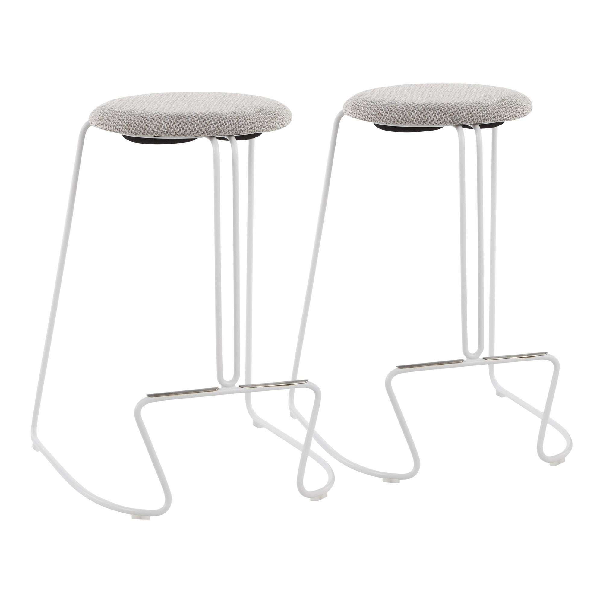 Finn Contemporary Counter Stool in White Steel and Light Grey Fabric by LumiSource - Set of 2--1