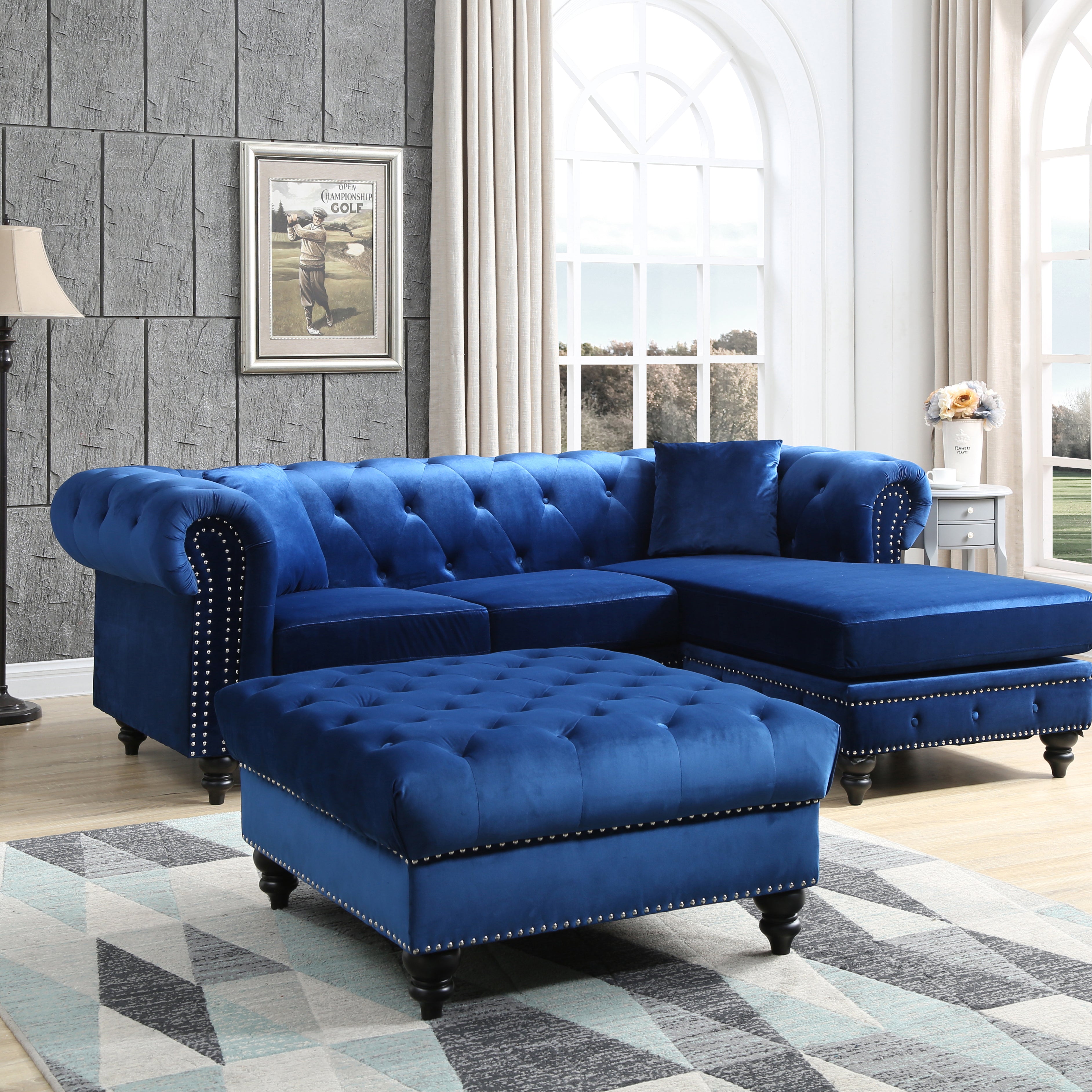 Glory Furniture Nola G0351B-SC Sofa Chaise ( 3 Boxes ) , NAVY BLUE--1