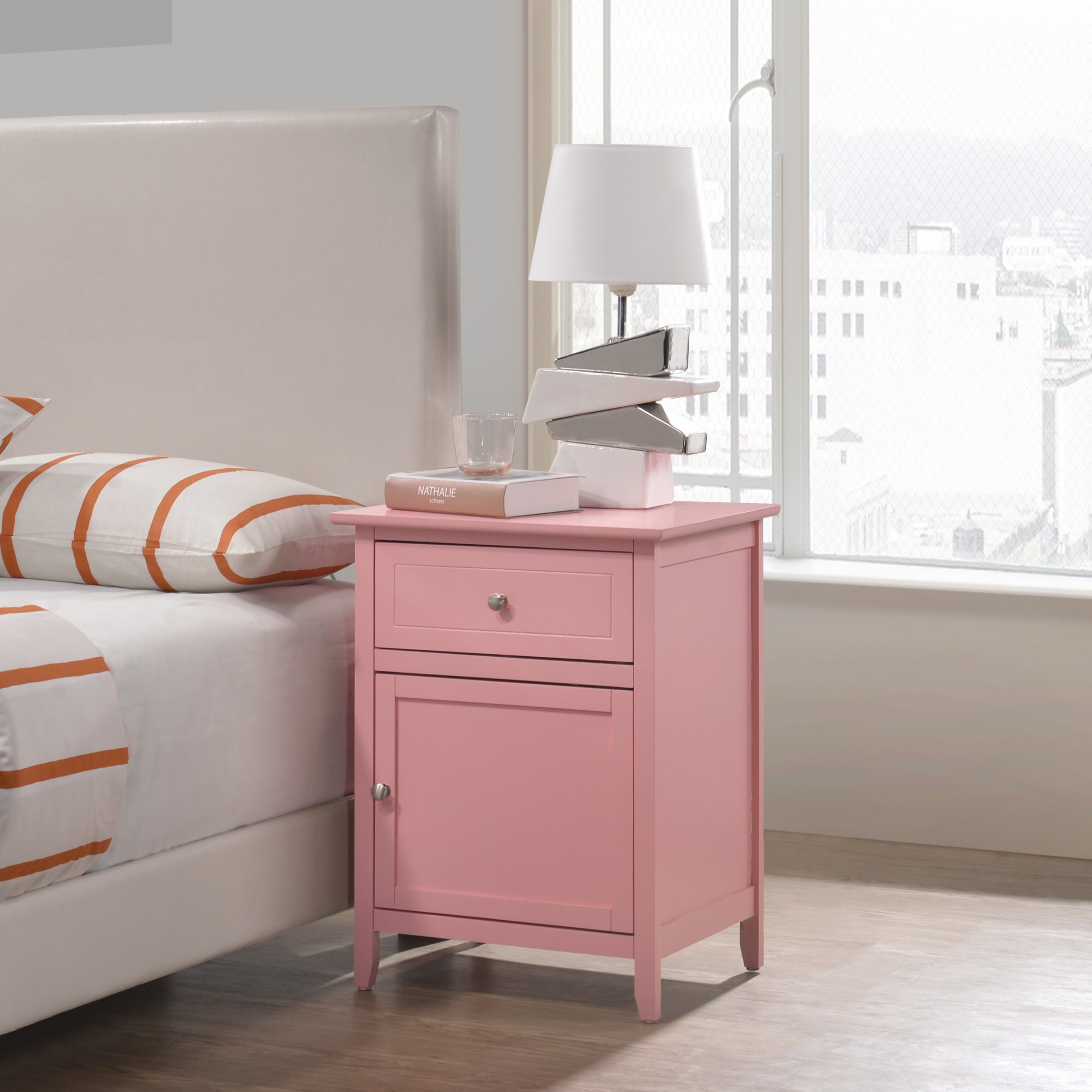 Glory Furniture Izzy G1404-N 1 Drawer /1 Door Nightstand , Pink--1