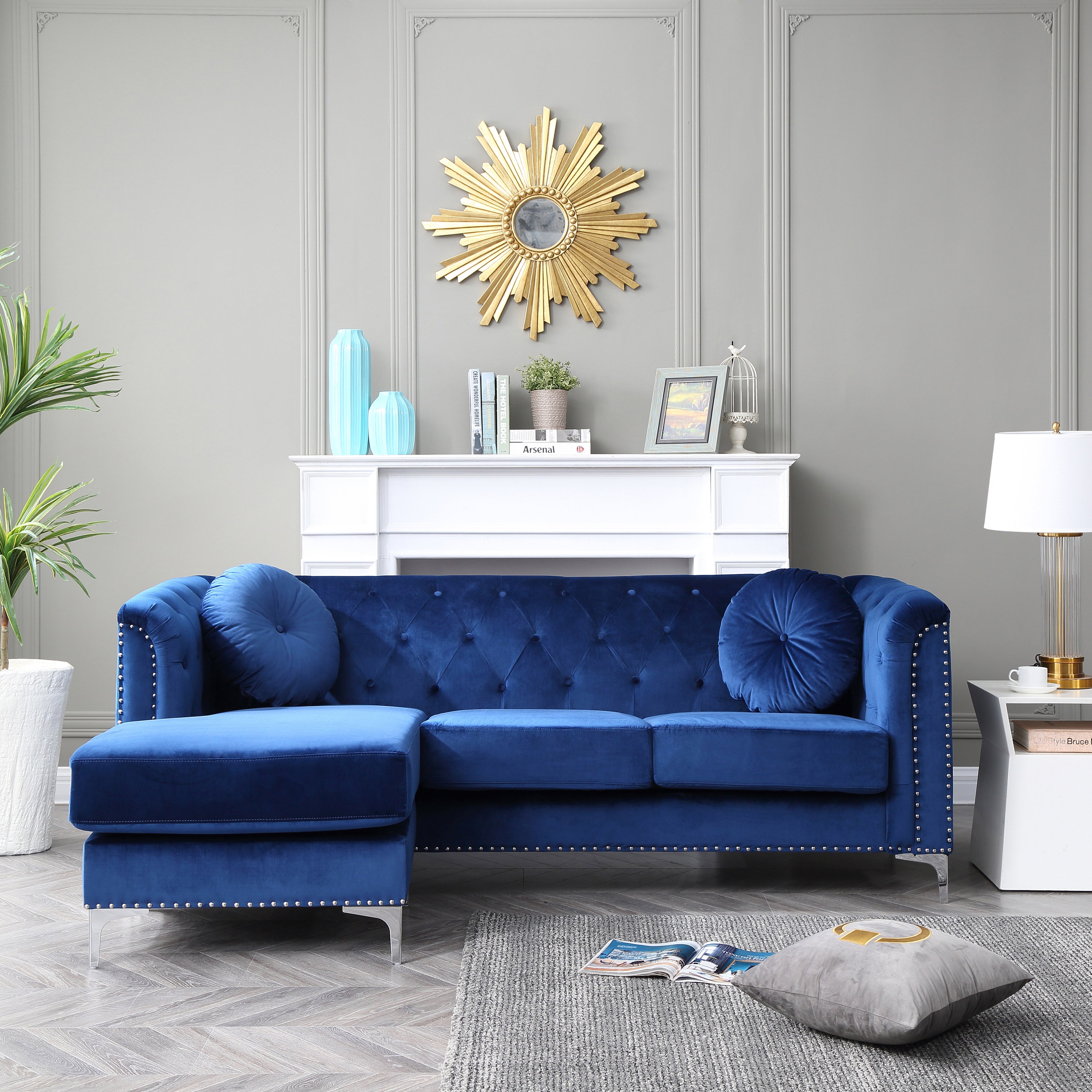 Glory Furniture Pompano G781B-SC Sofa Chaise ( 3 Boxes ) , NAVY BLUE--1