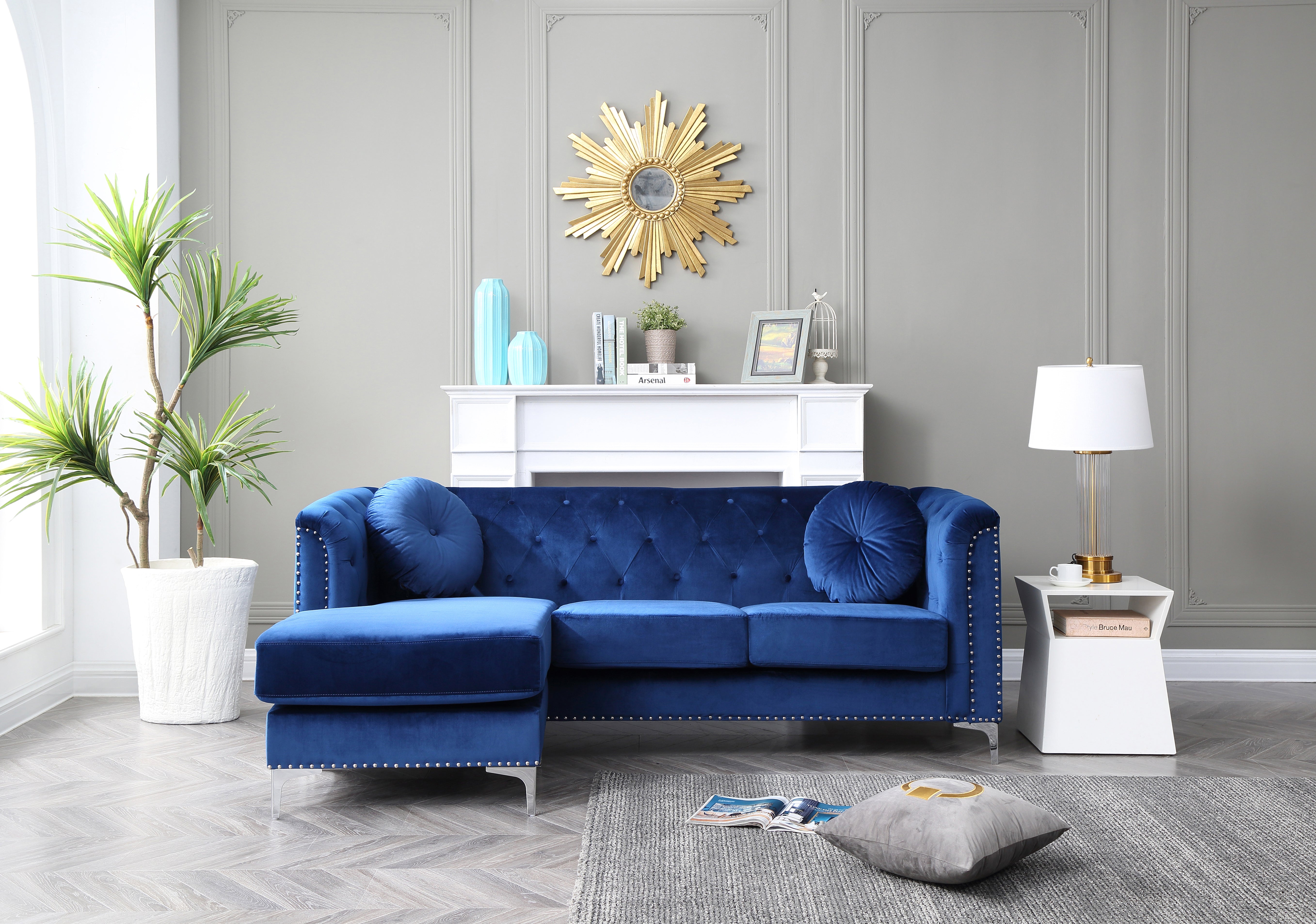 Glory Furniture Pompano G781B-SC Sofa Chaise ( 3 Boxes ) , NAVY BLUE--1