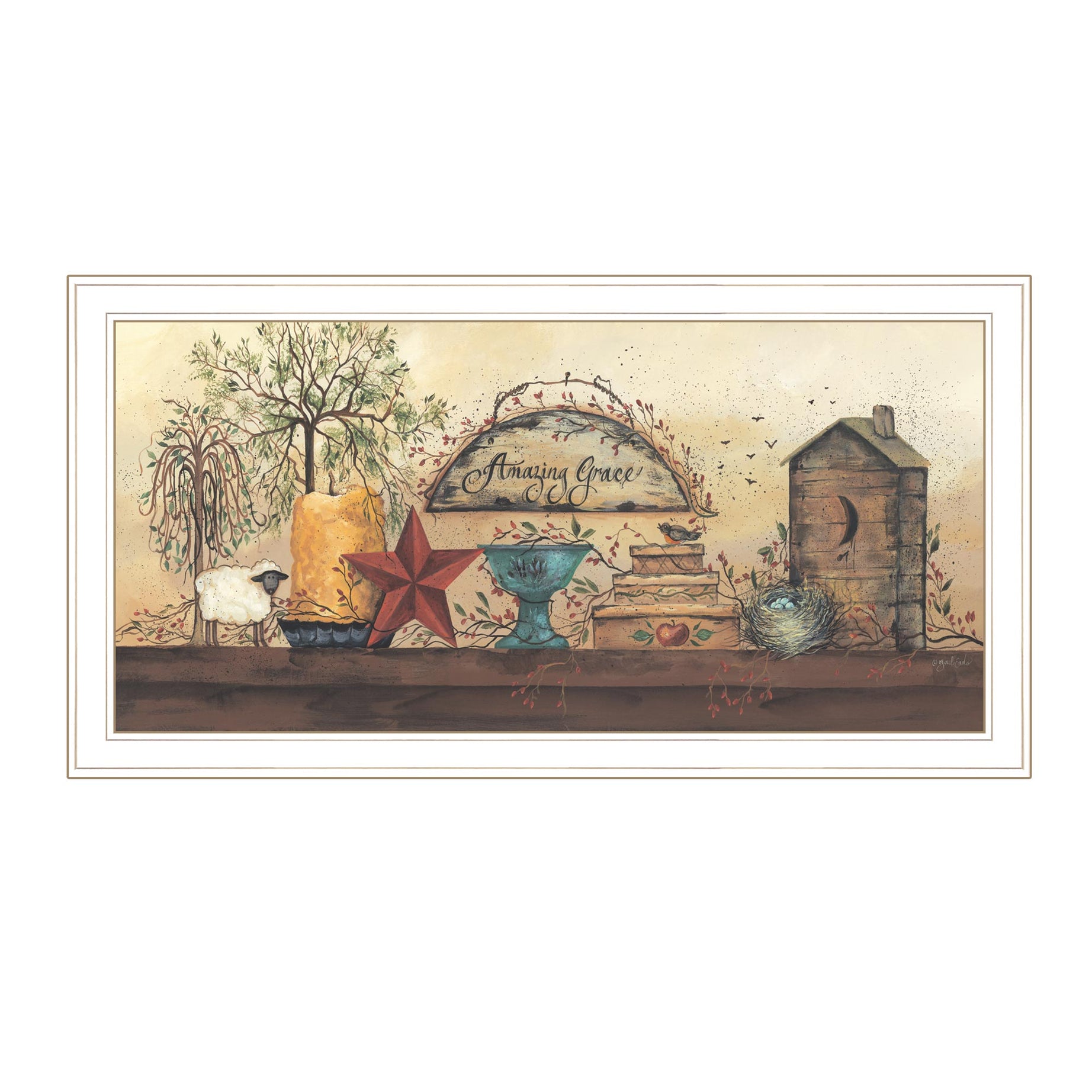 "Amazing Grace Shelf" By Gail Eads, Ready to Hang Framed Print, White Frame--1