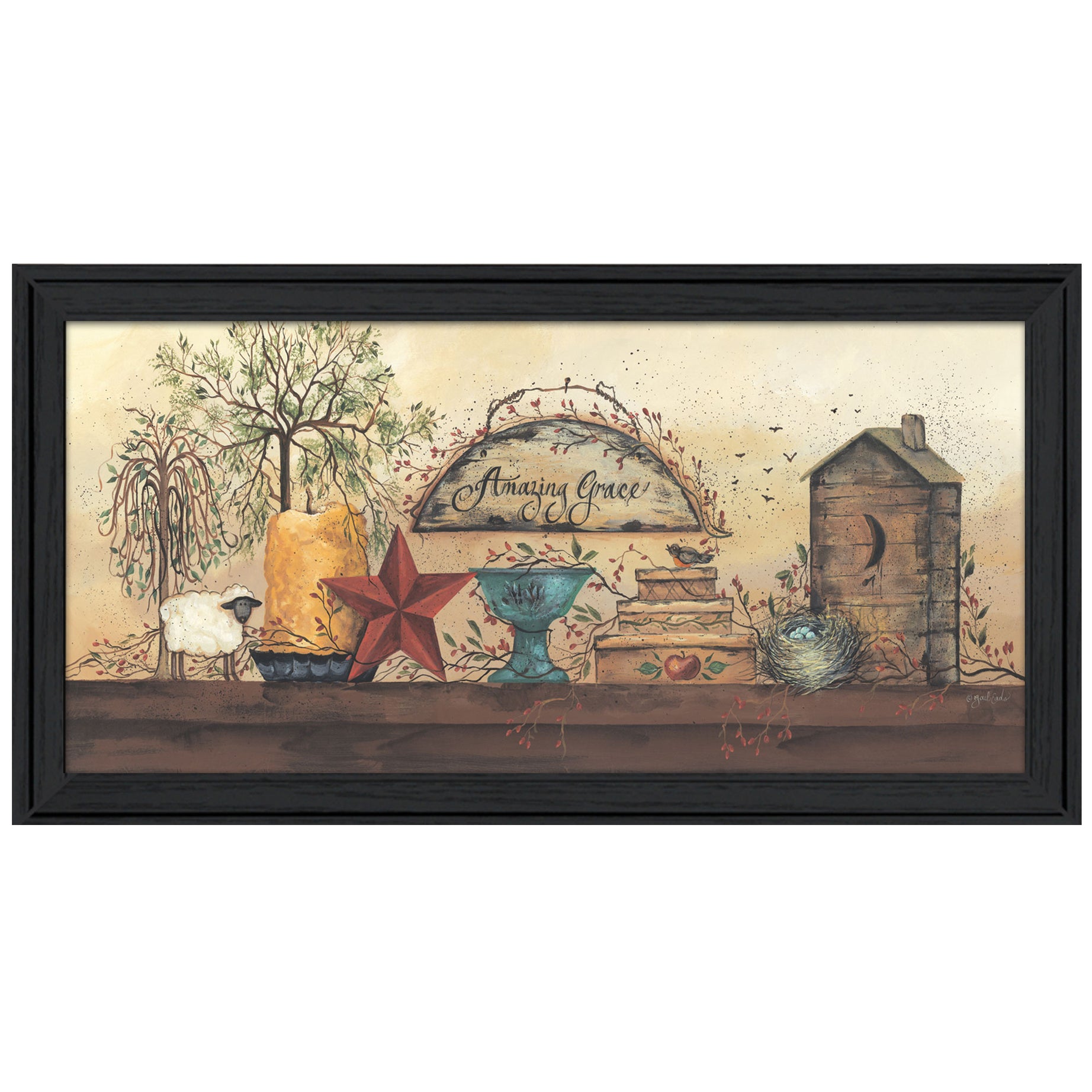 "Amazing Grace Shelf" By Gail Eads, Printed Wall Art, Ready To Hang Framed Poster, Black Frame--1