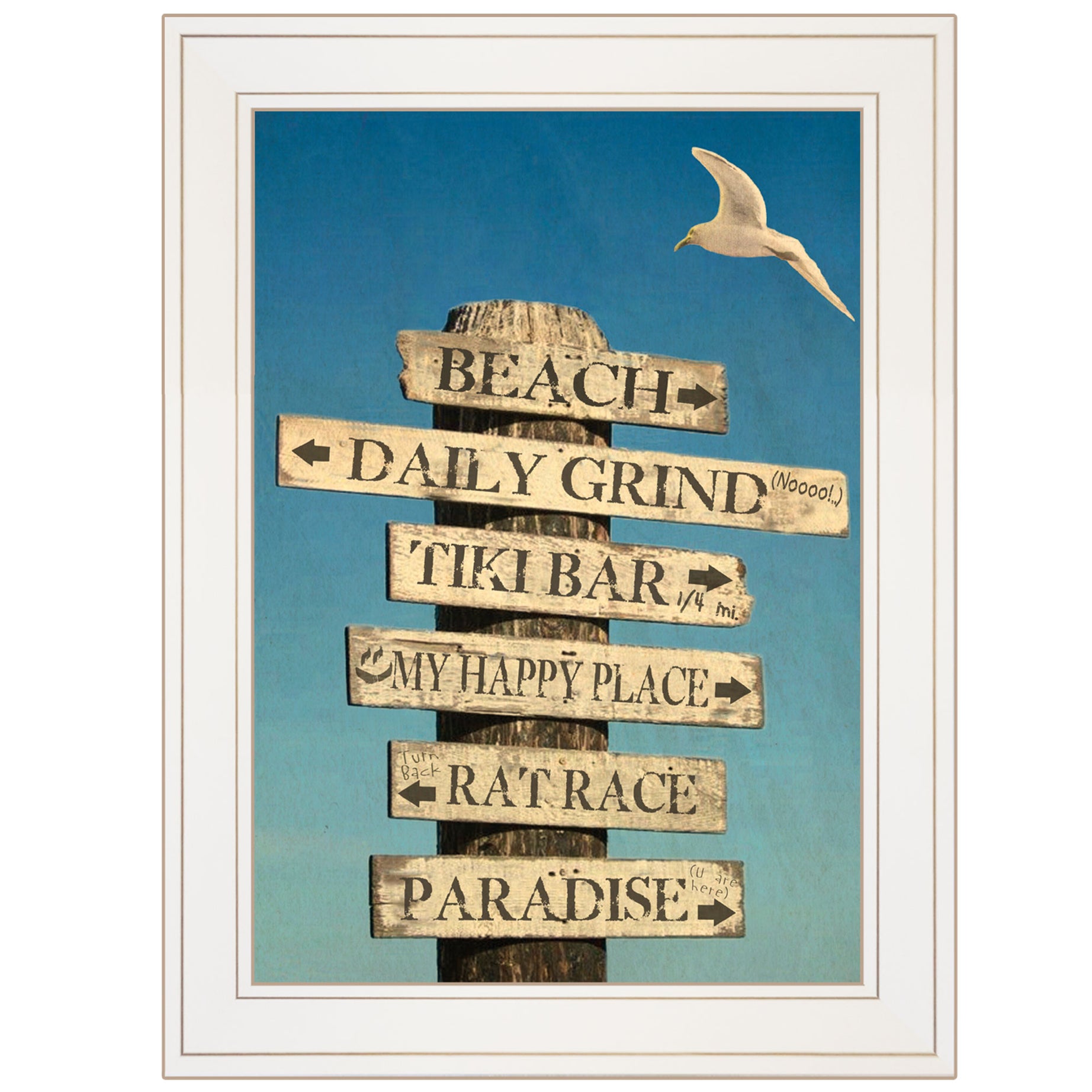 "Beach Directional" by Graffitee Studios, Ready to Hang Framed Print, White Frame--1