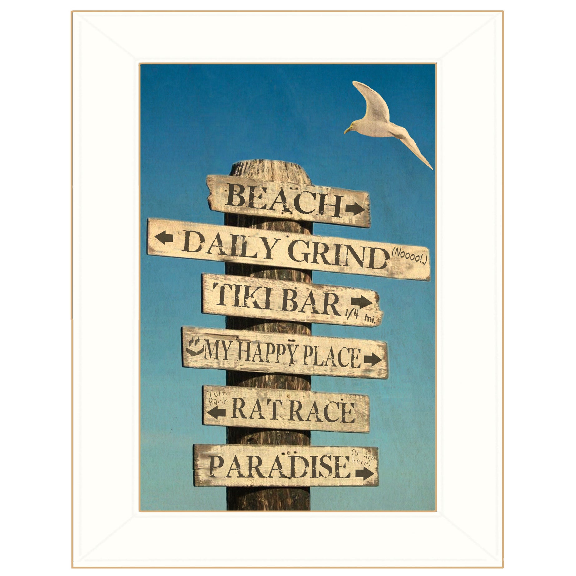 "Beach Directional" by Graffitee Studios, Ready to Hang Framed Print, White Frame--1