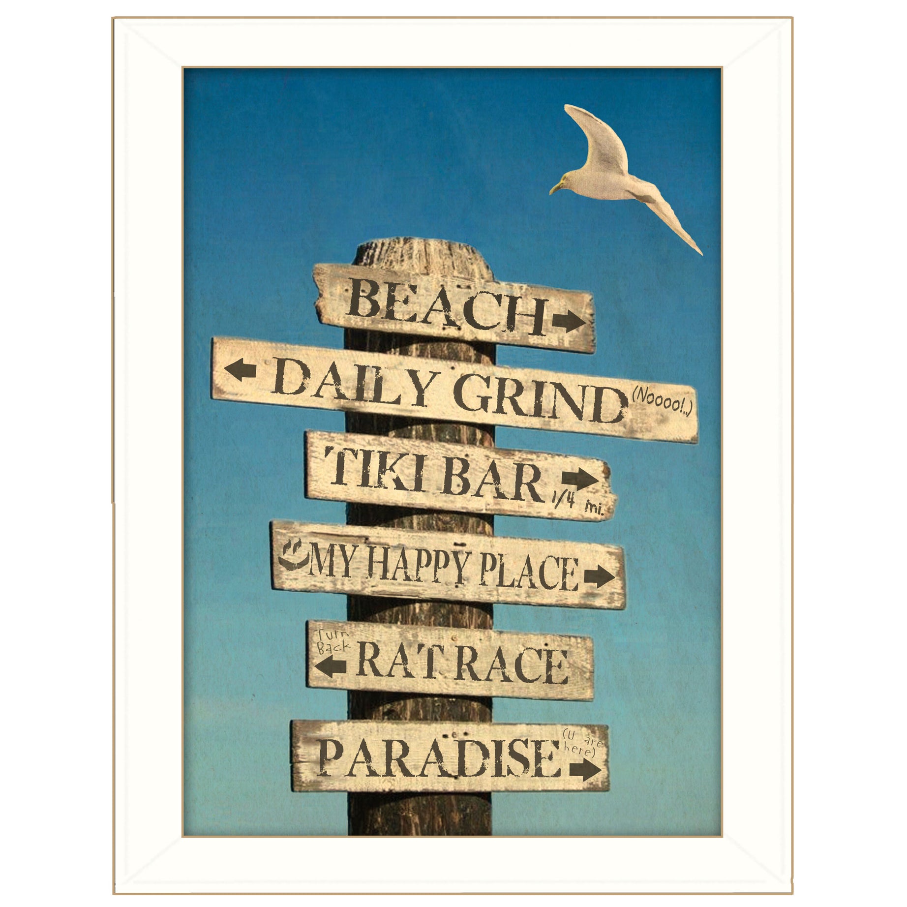 "Beach Directional" by Graffitee Studios, Ready to Hang Framed Print, White Frame--1