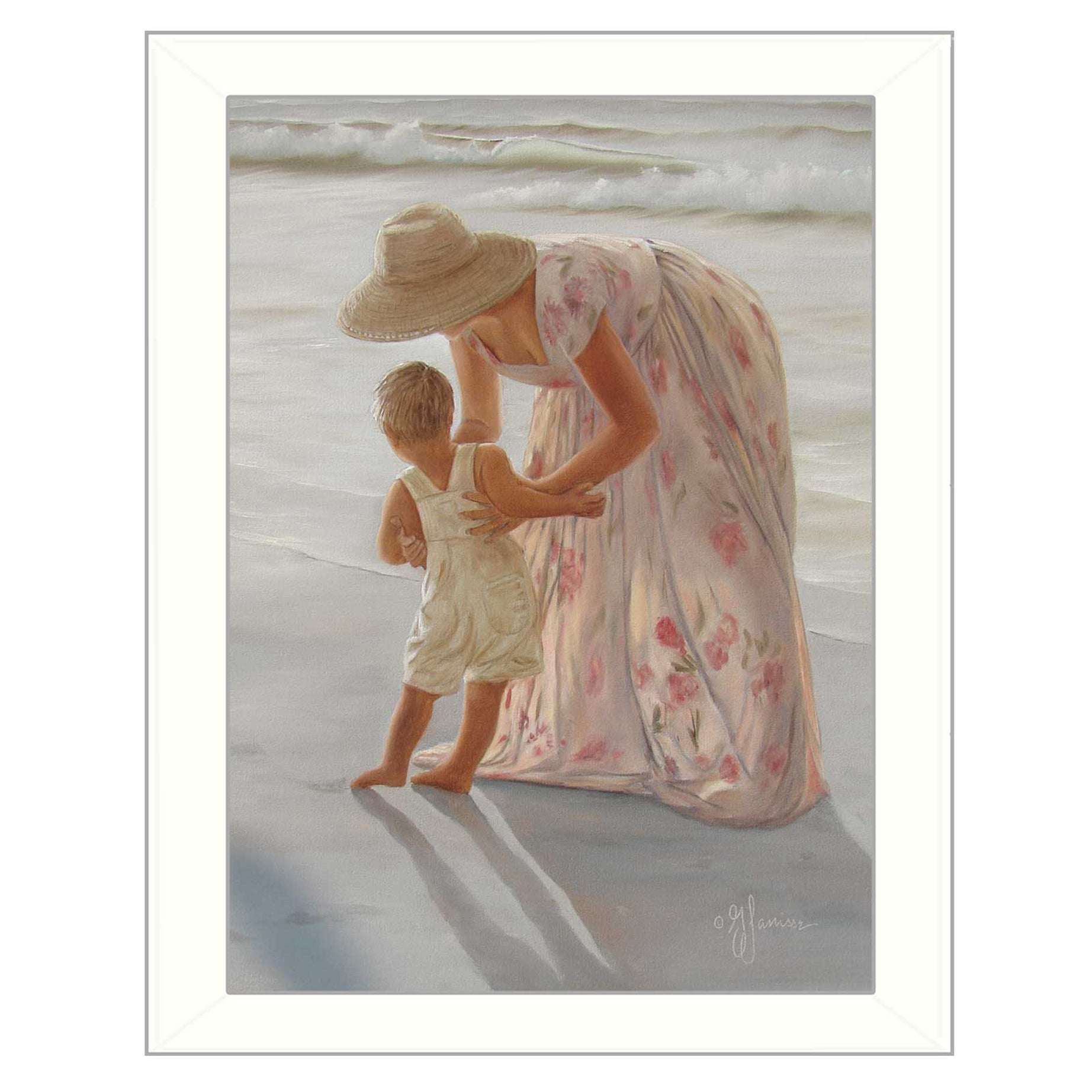 "First Time on the Beach" By Georgia Janisse, Printed Wall Art, Ready To Hang Framed Poster, White Frame--1