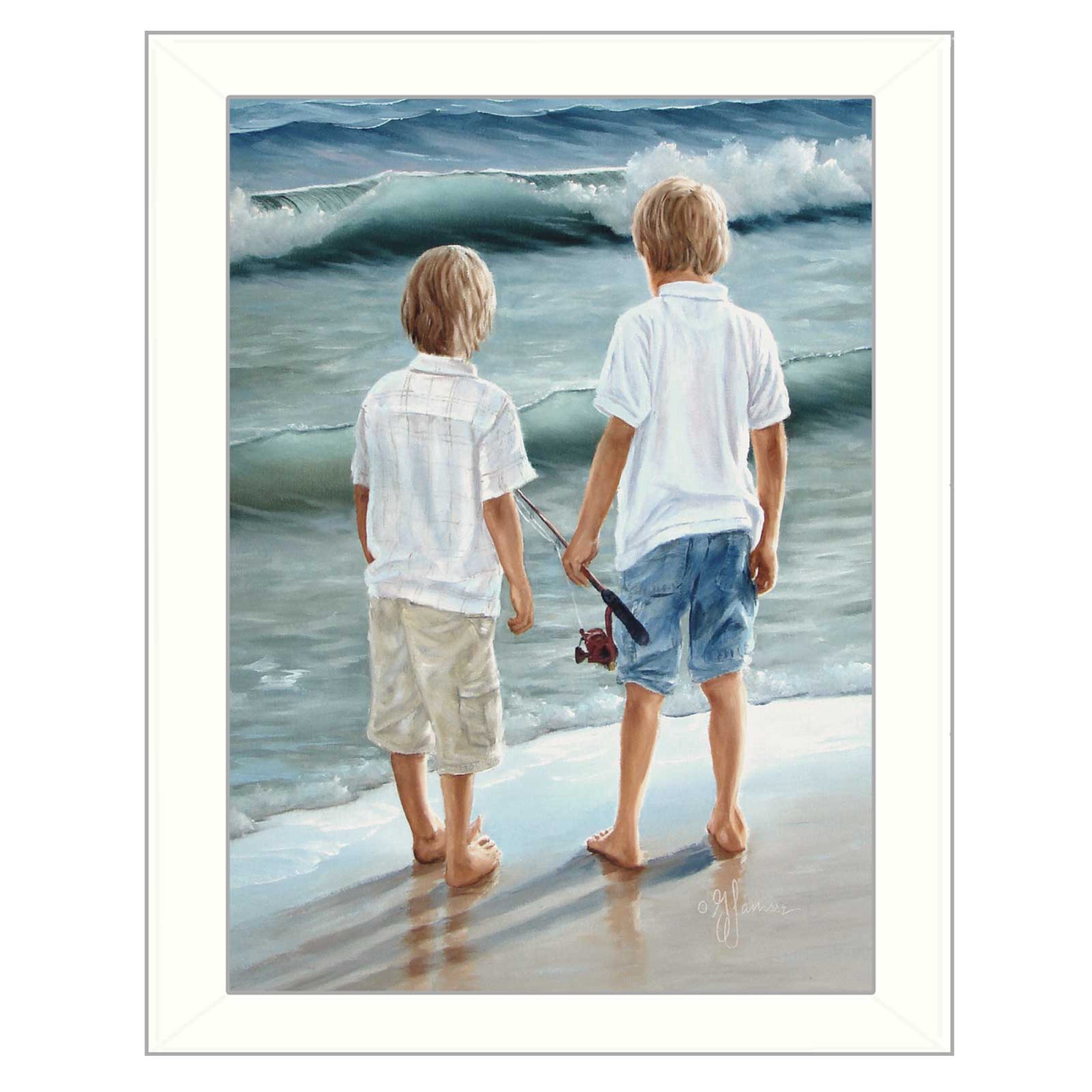 "Going Fishing" By Georgia Janisse, Printed Wall Art, Ready To Hang Framed Poster, White Frame--1