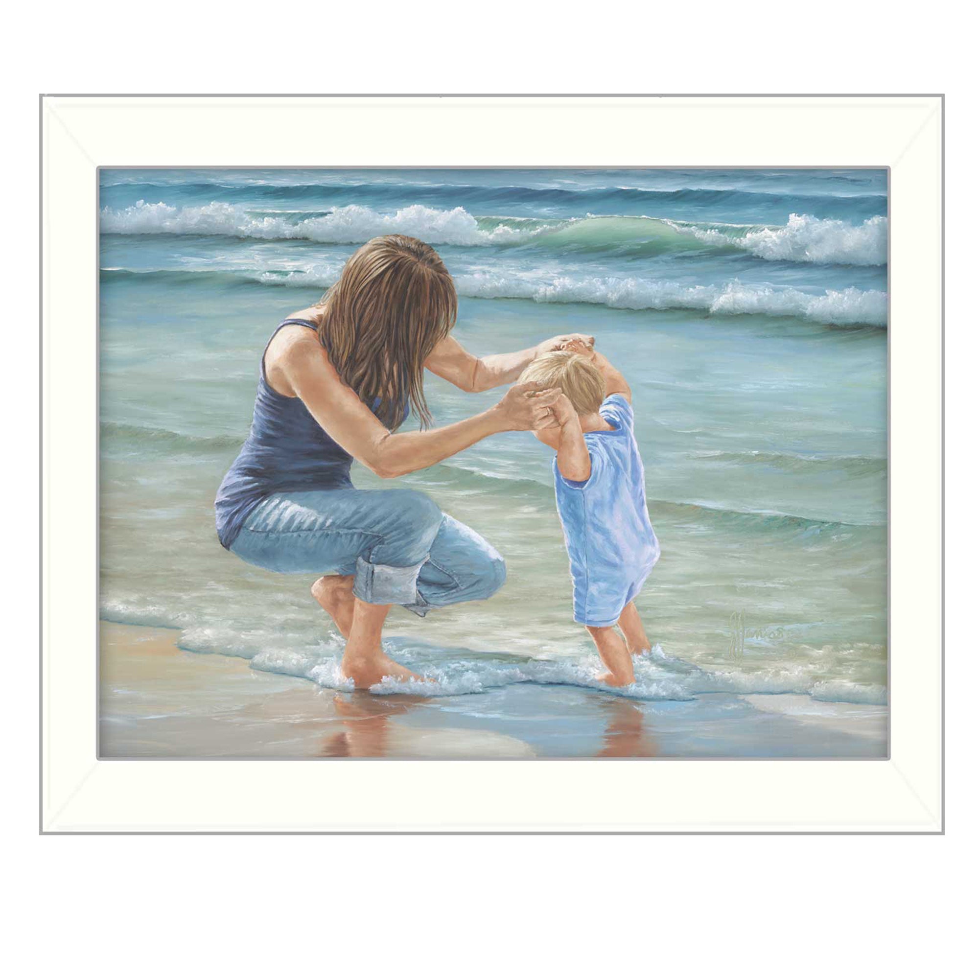 "Playing in the Water" By Georgia Janisse, Printed Wall Art, Ready To Hang Framed Poster, White Frame--1