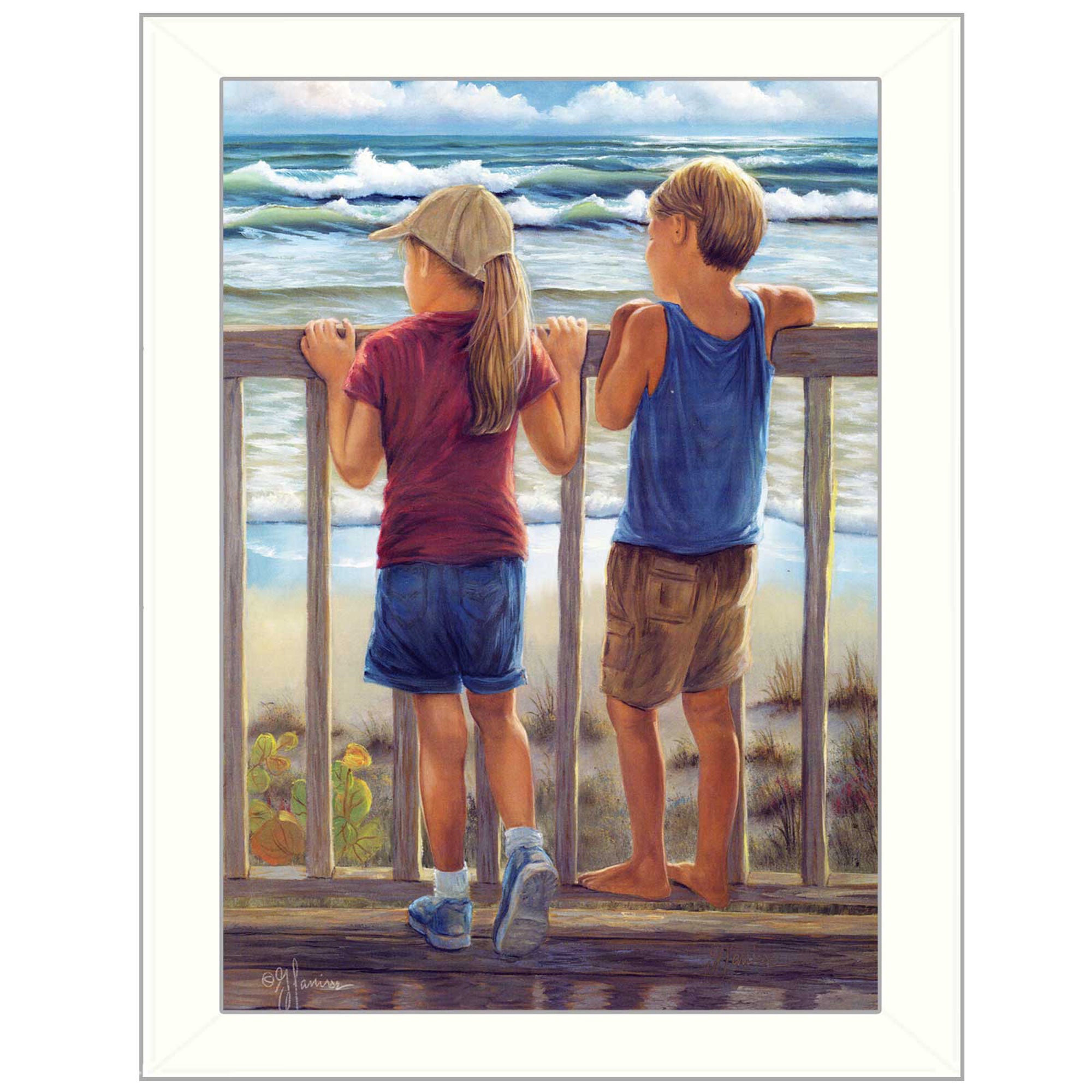 "Looking Over the Rail" By Georgia Janisse, Printed Wall Art, Ready To Hang Framed Poster, White Frame--1