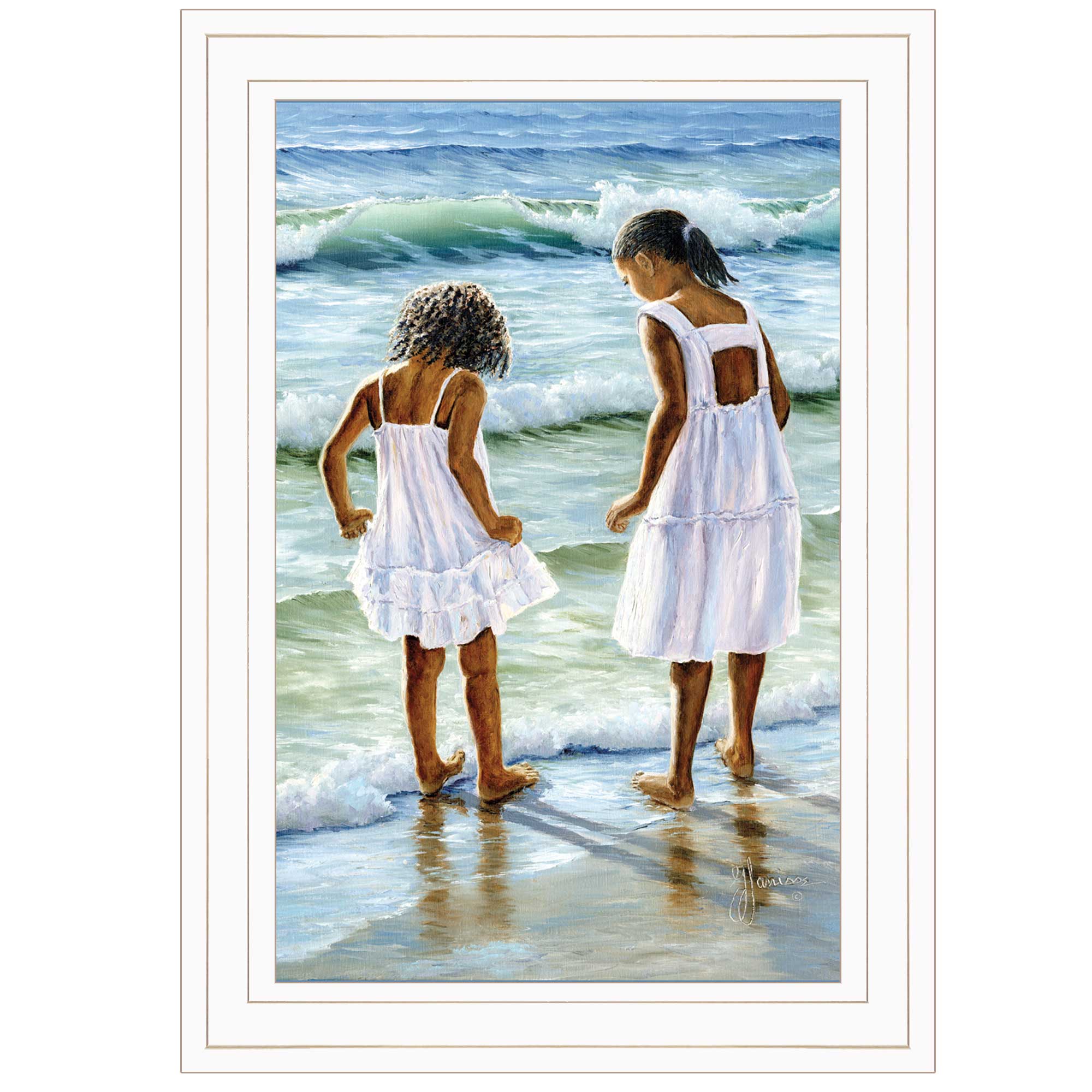 "Two Girls at the Beach" By Georgia Janisse, Ready to Hang Framed Print, White Frame--1