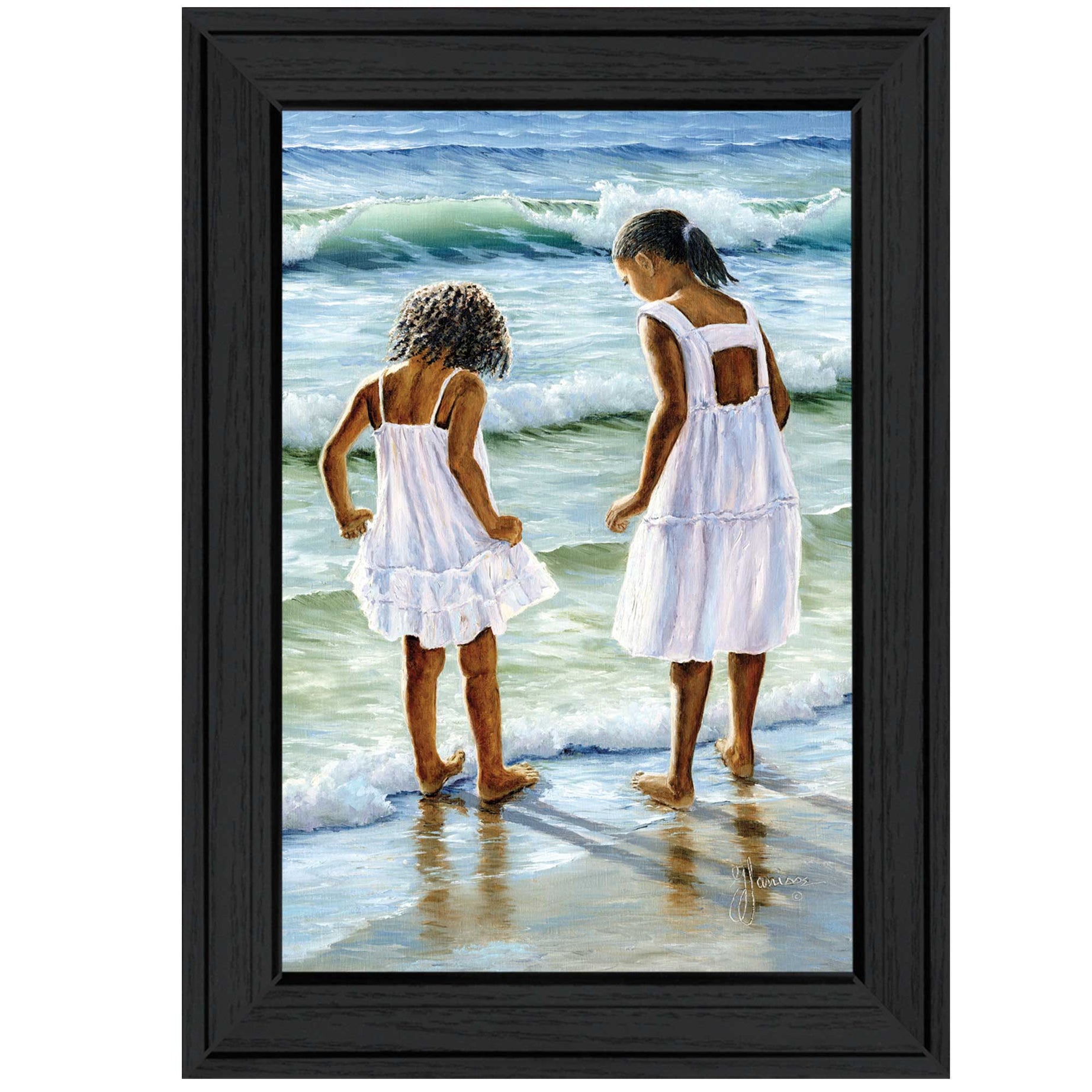 "Two Girls at the Beach" By Georgia Janisse, Ready to Hang Framed Print, Black Frame--1