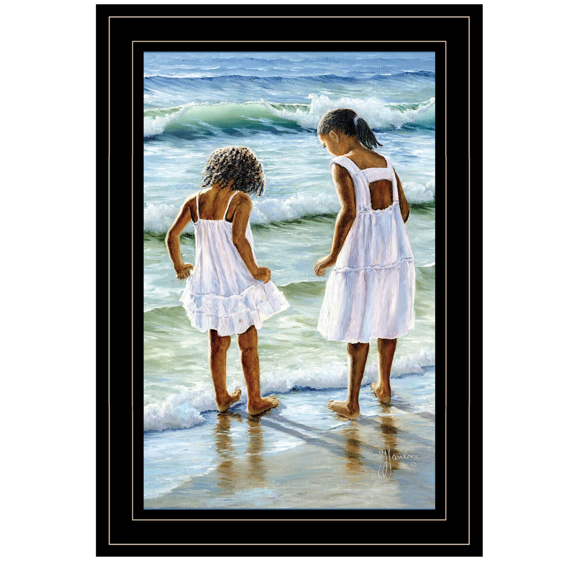 "Two Girls at the Beach" By Georgia Janisse, Ready to Hang Framed Print, Black Frame--1