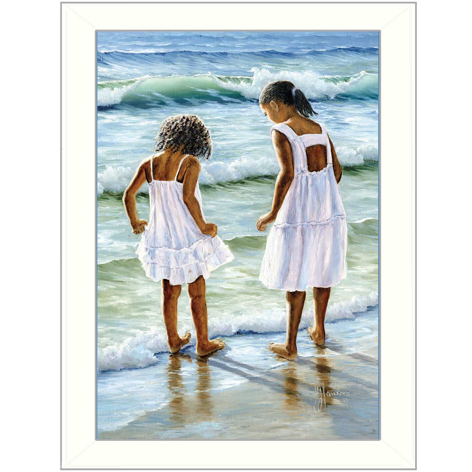 "Two Girls at the Beach" By Georgia Janisse, Printed Wall Art, Ready To Hang Framed Poster, White Frame--1