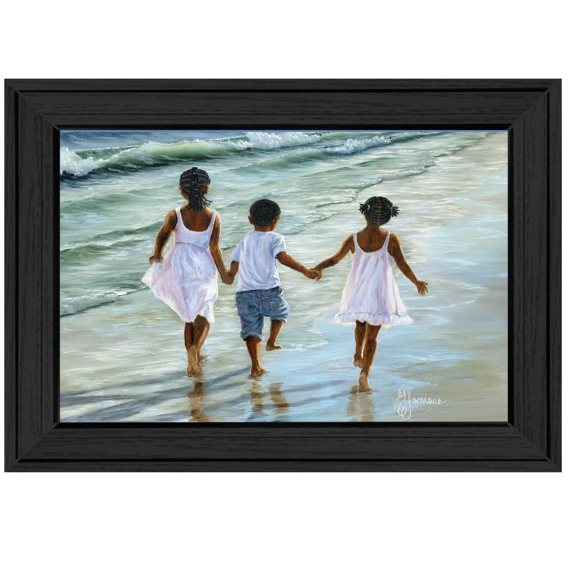 Trendy Decor 4U "Running on the Beach" Framed Wall Art, Modern Home Decor Framed Print for Living Room, Bedroom & Farmhouse Wall Decoration by Georgia Janisse--1