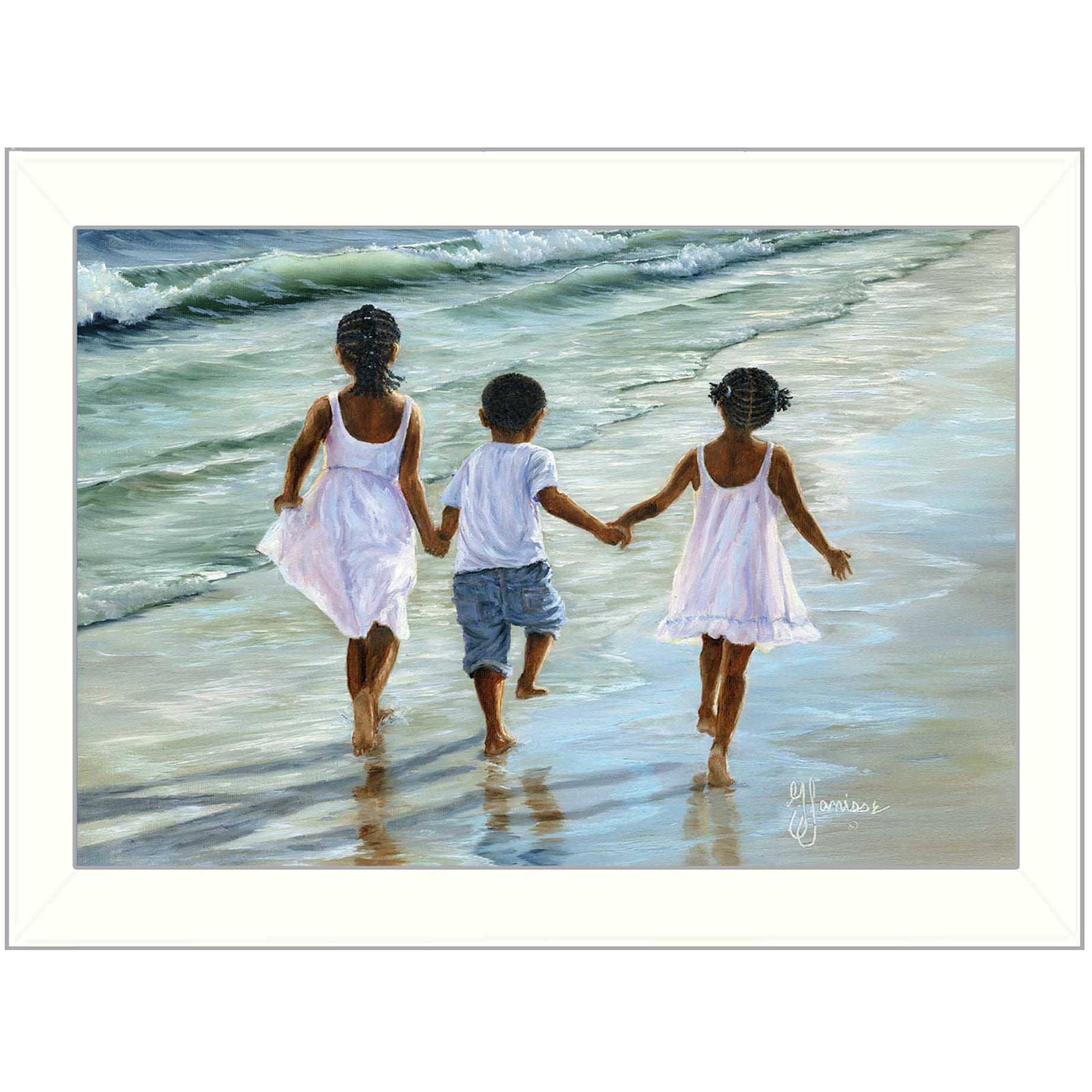 "Running on the Beach" By Georgia Janisse, Printed Wall Art, Ready To Hang Framed Poster, White Frame--1