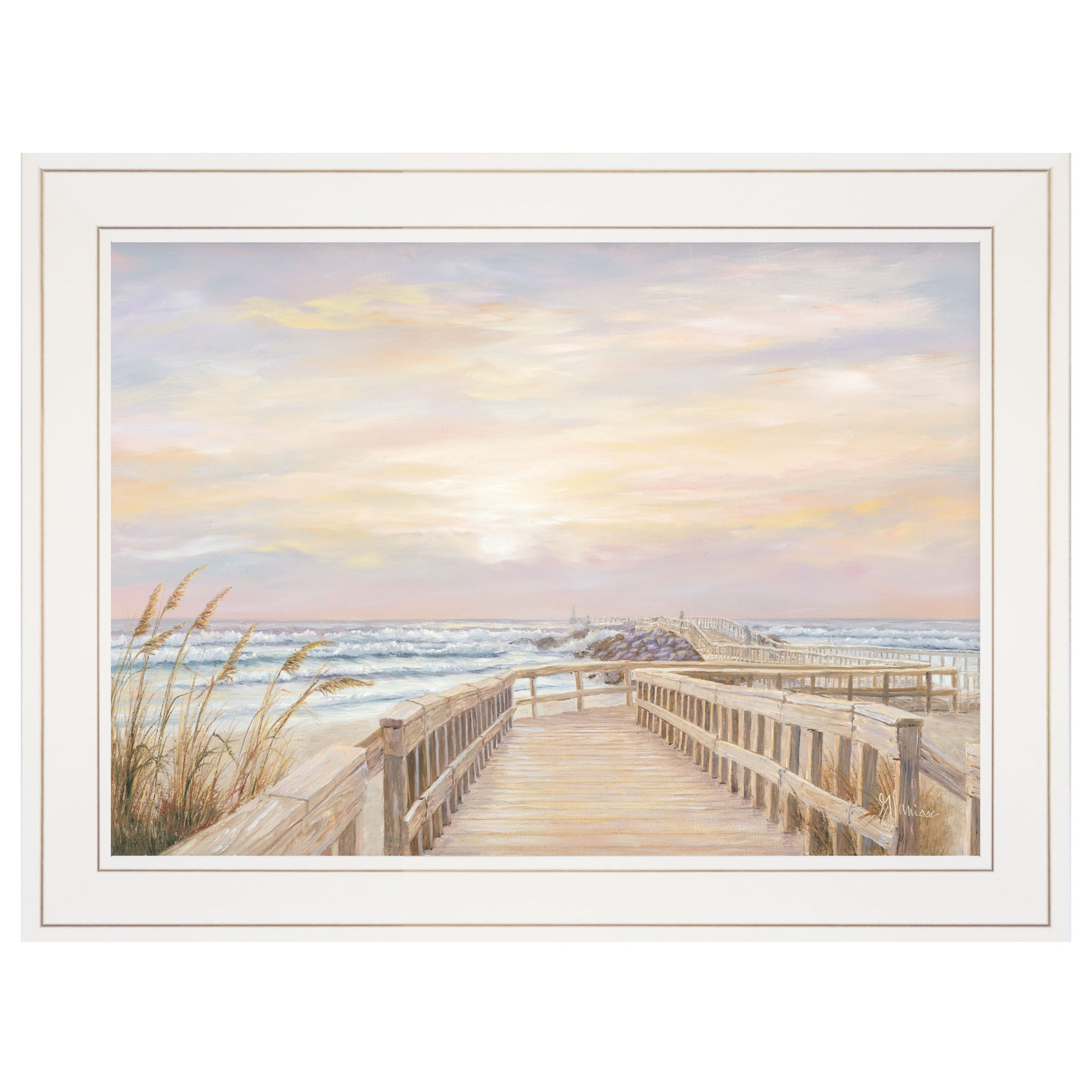 "Ponce Inlet Jetty Sunrise" by Georgia Janisse, Ready to Hang Framed Print, White Frame--1