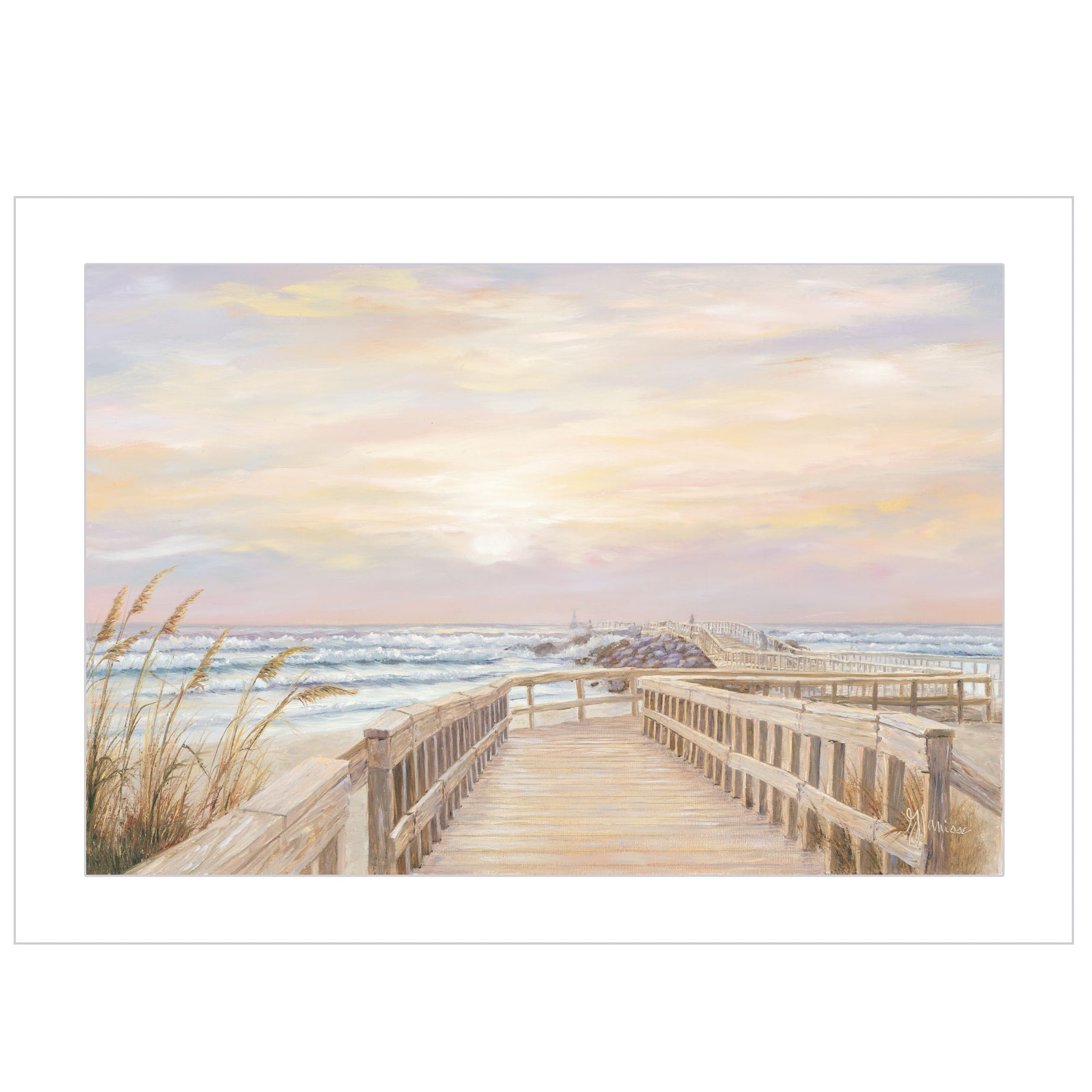 "Ponce Inlet Jetty Sunrise" by Artisan Georgia Janisse, Ready to Hang Framed Print, White Frame--1