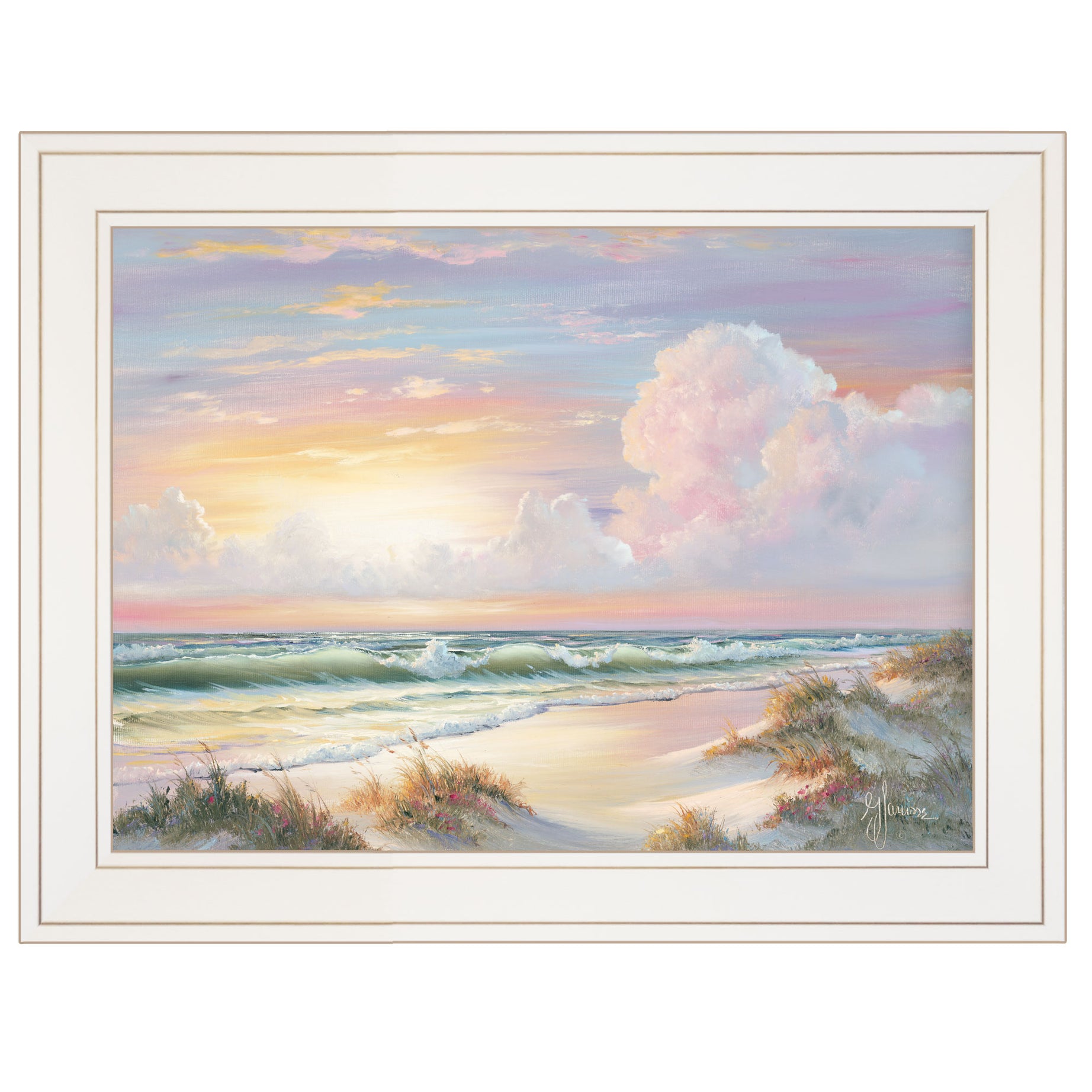 "Golden Sunset on Crystal Cove" by Georgia Janisse, Ready to Hang Framed Print, White Frame--1