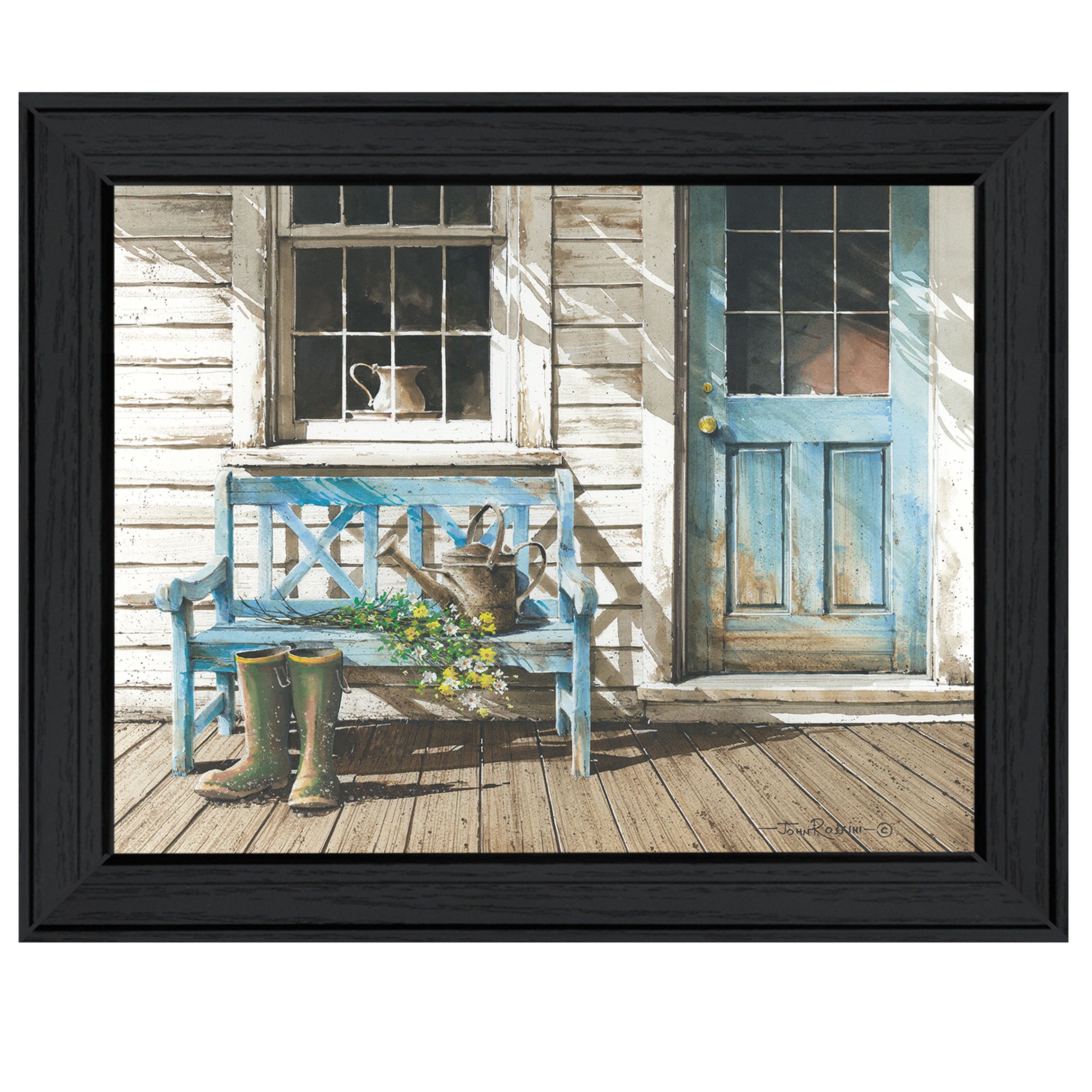 "Cheerful Chores" by Artisan John Rossini, Ready to Hang Framed Print, Black Frame--1