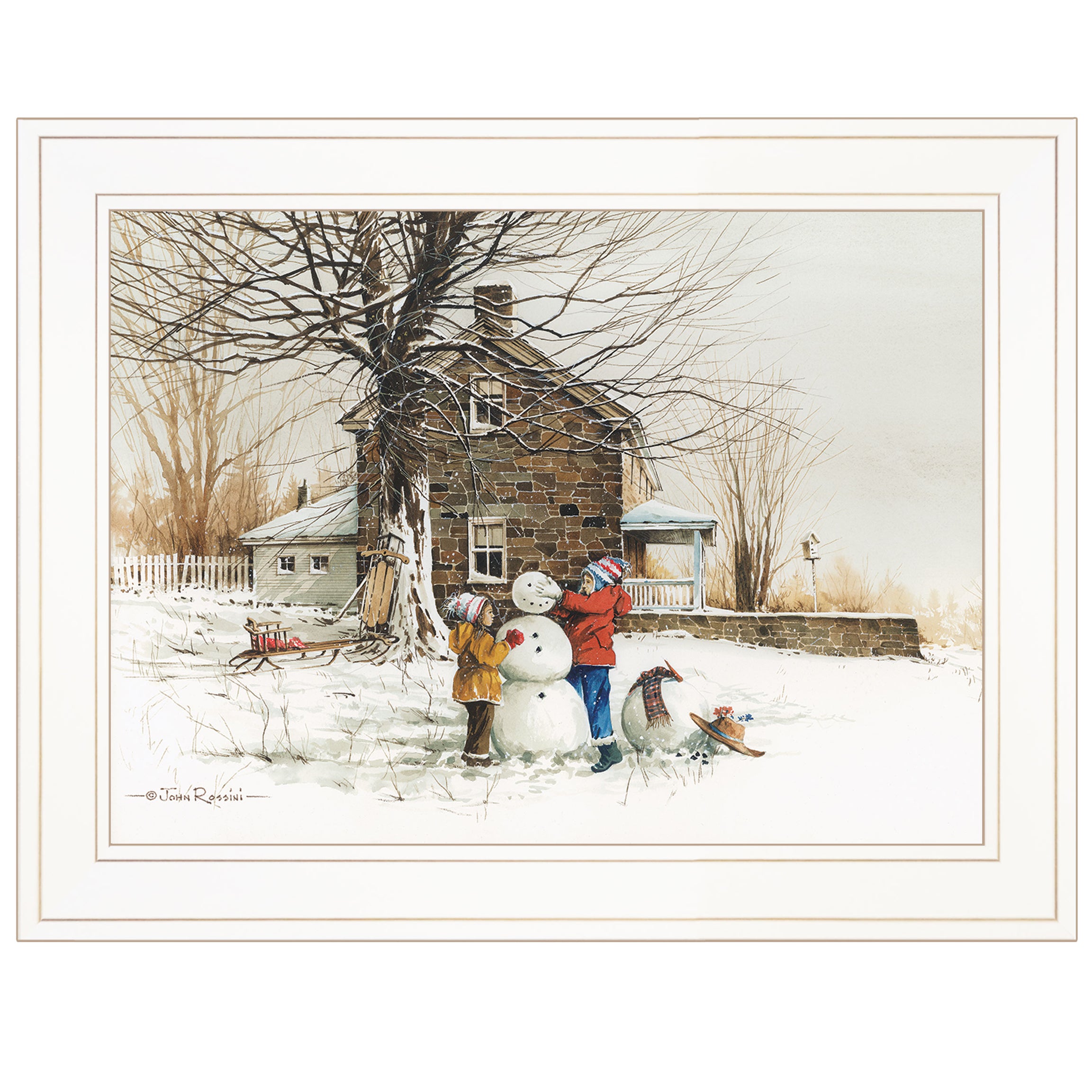 "The Joy of Snow" by Artisan John Rossini, Ready to Hang Framed Print, White Frame--1