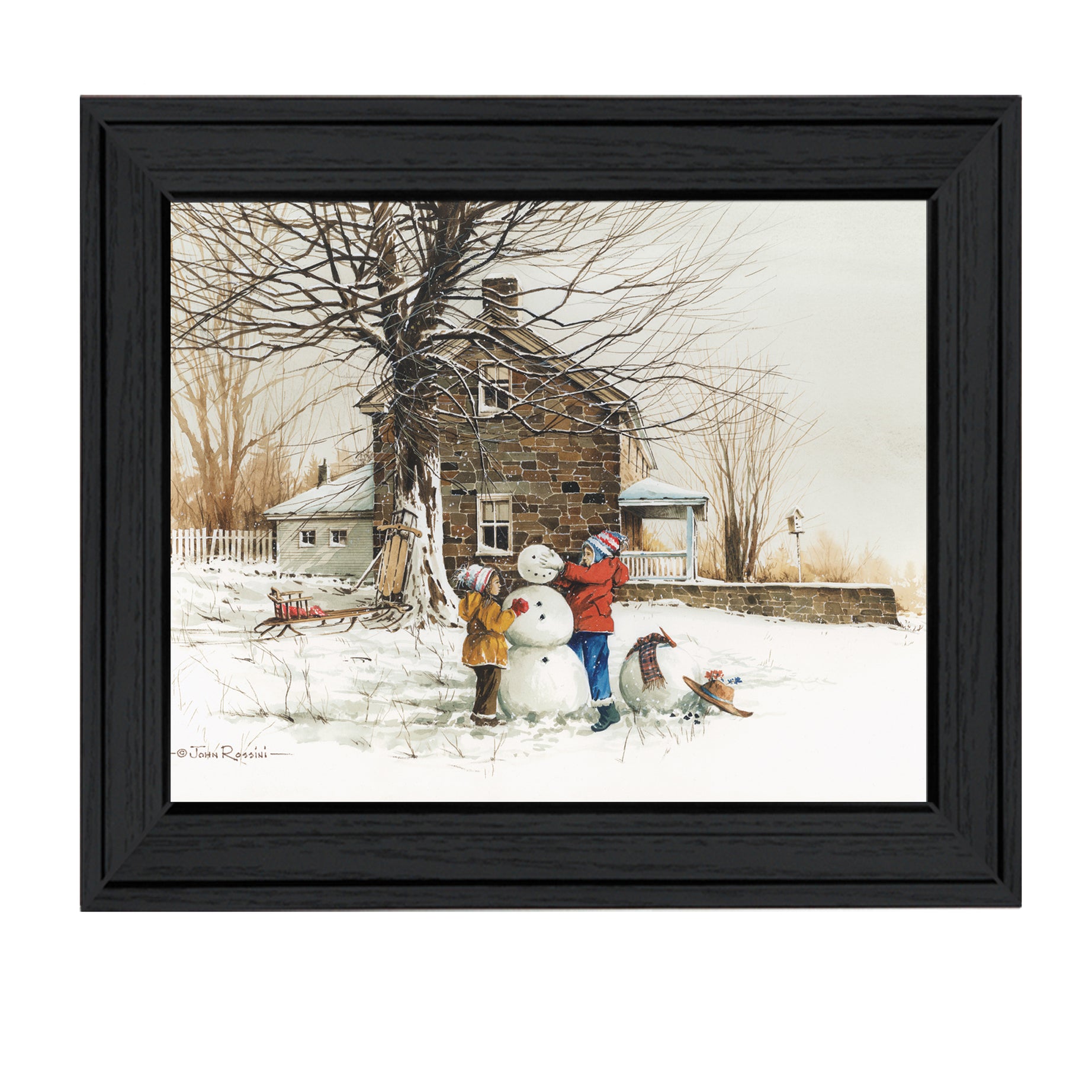 "The Joy of Snow" By John Rossini, Printed Wall Art, Ready To Hang Framed Poster, Black Frame--1