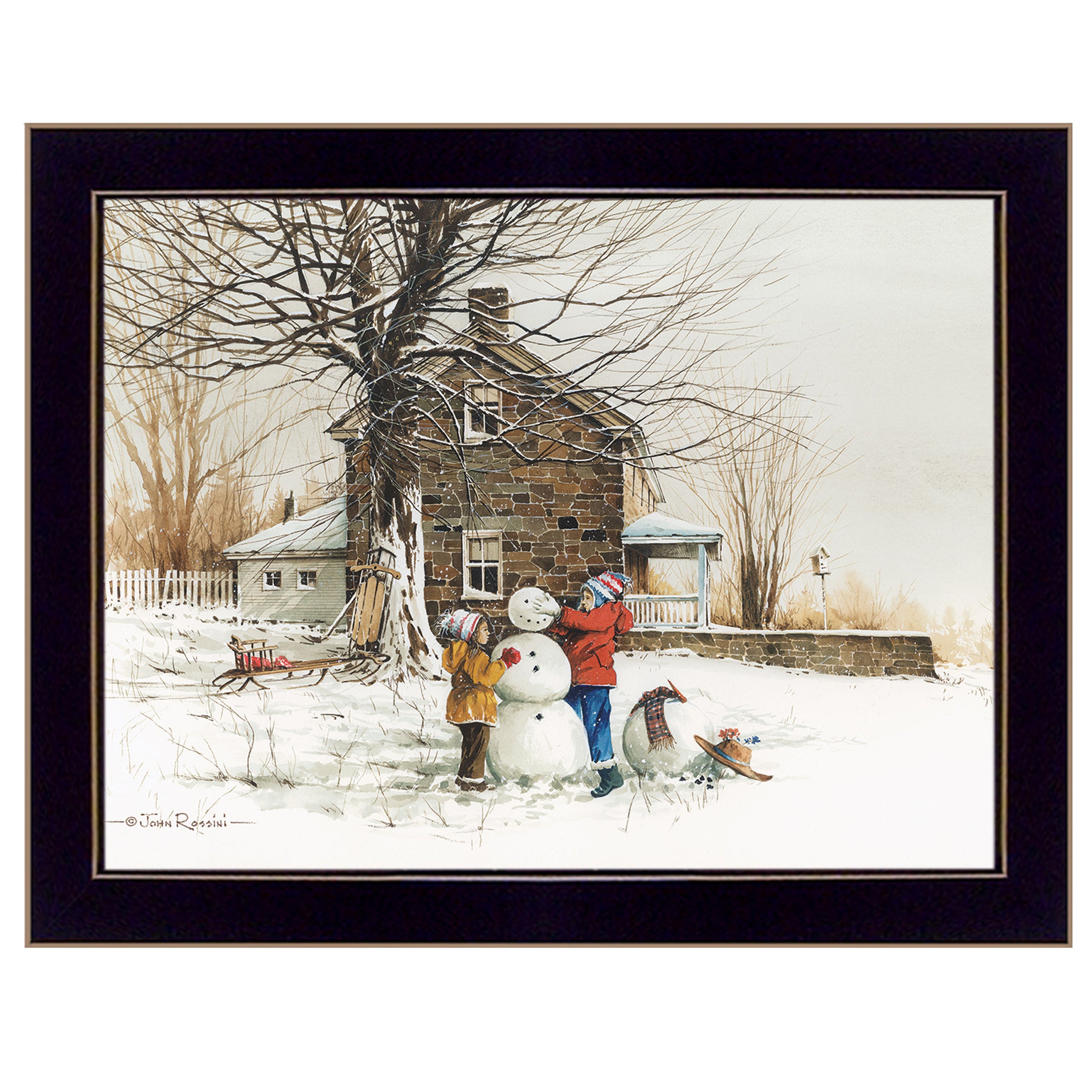 "The Joy of Snow" by Artisan John Rossini, Ready to Hang Framed Print, Black Frame--1