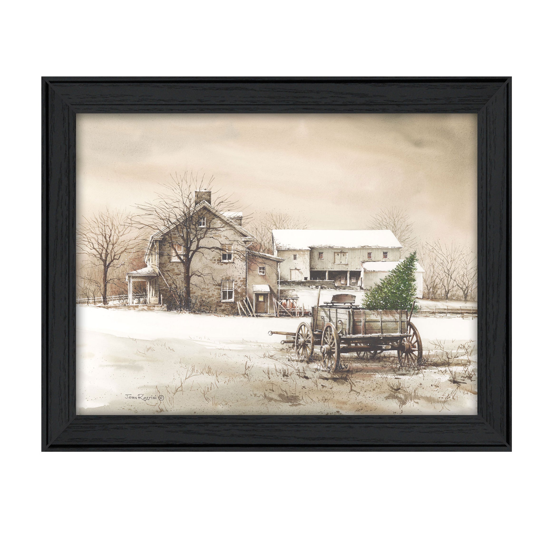 Trendy Decor 4U "Bringing Home the Tree" Framed Wall Art, Modern Home Decor Framed Print for Living Room, Bedroom & Farmhouse Wall Decoration by John Rossini--1