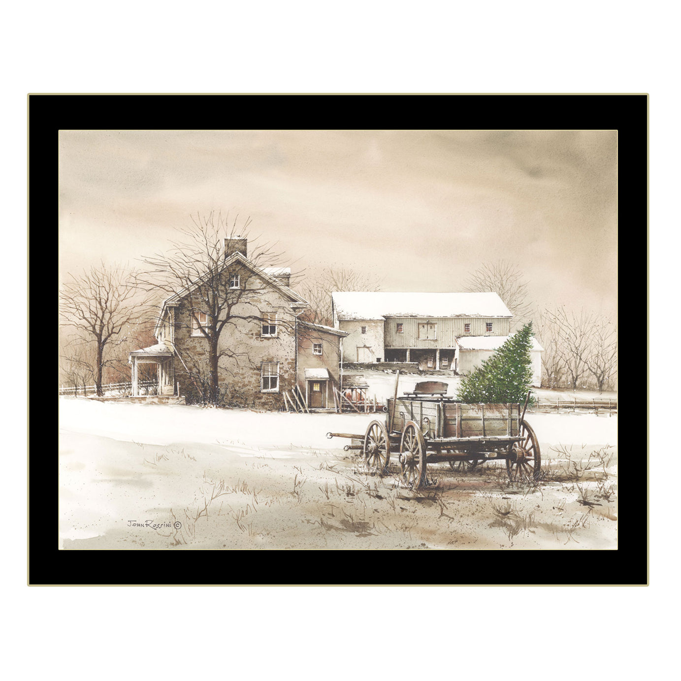 "Bringing Home the Tree" by Artisan John Rossini, Ready to Hang Framed Print, Black Frame--1