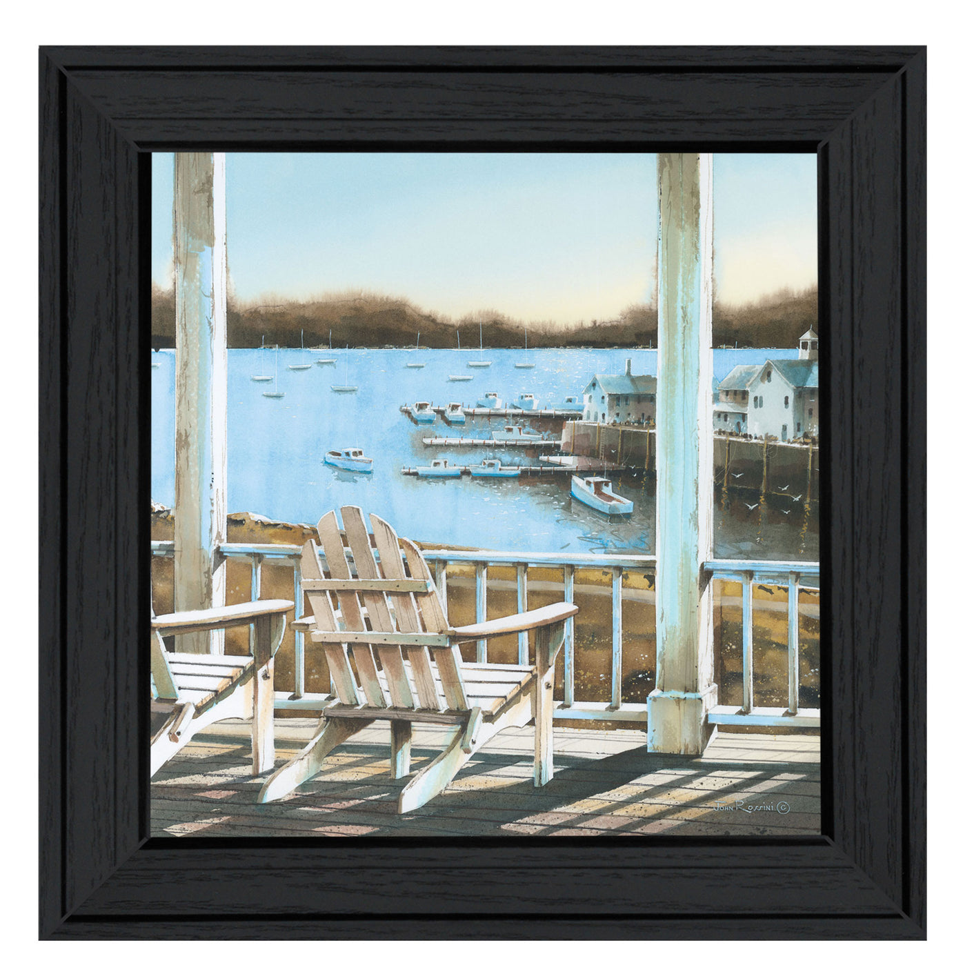 "Harbor View" by Artisan John Rossini, Ready to Hang Framed Print, Black Frame--1