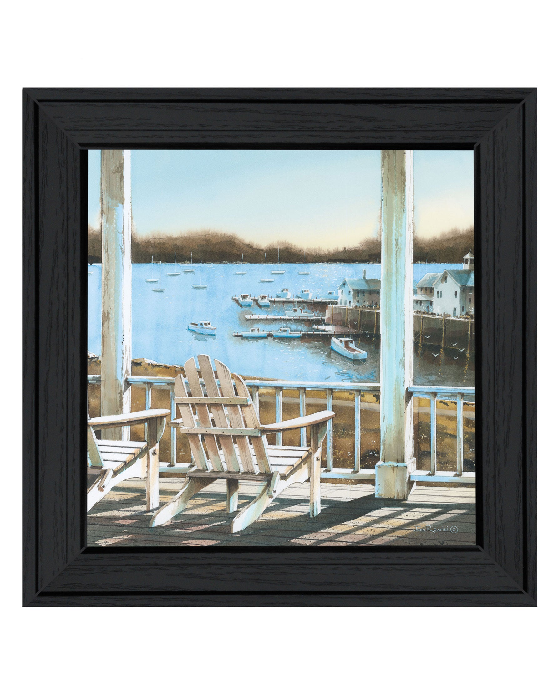 "Harbor View" by Artisan John Rossini, Ready to Hang Framed Print, Black Frame--1