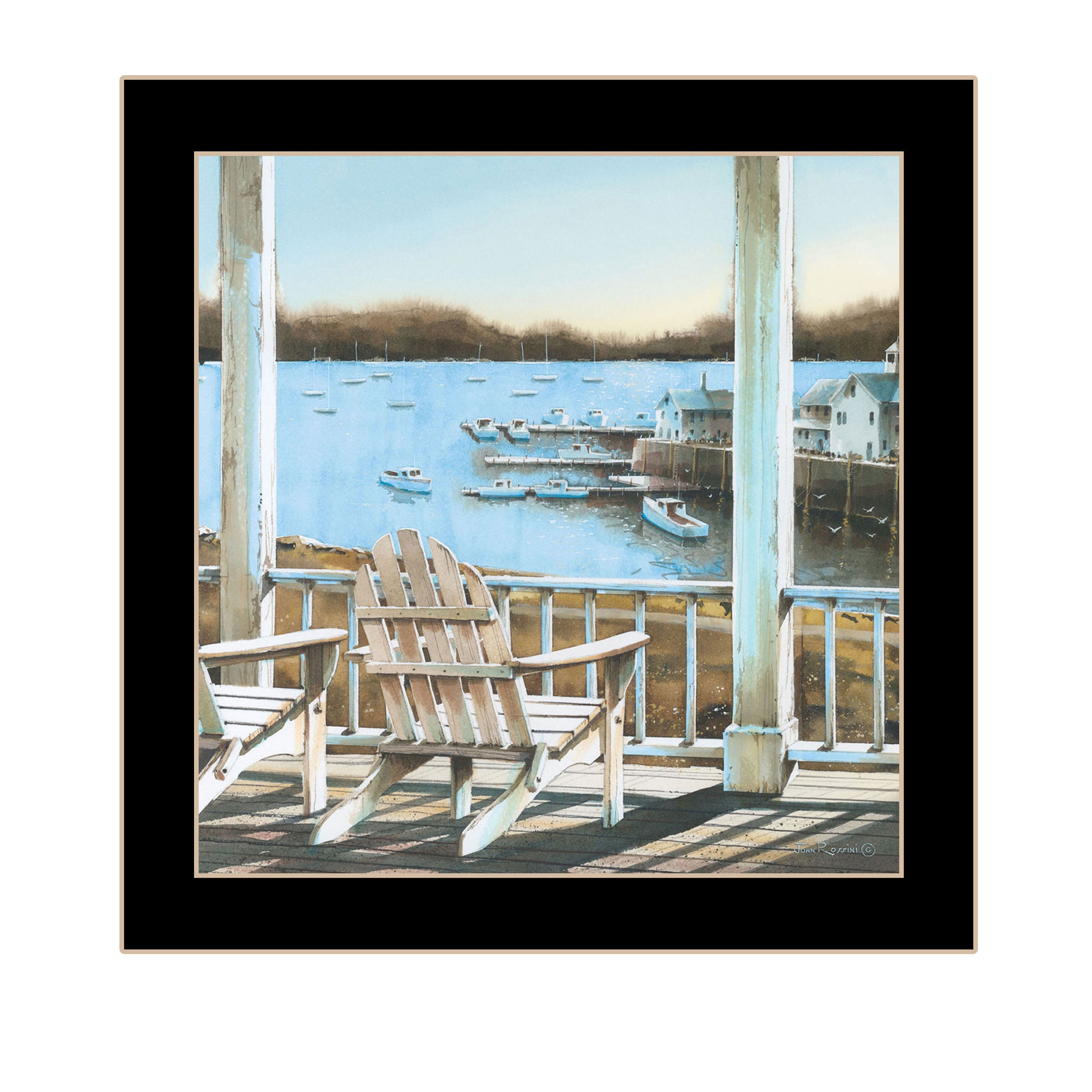 "Harbor View" by Artisan John Rossini, Ready to Hang Framed Print, Black Frame--1