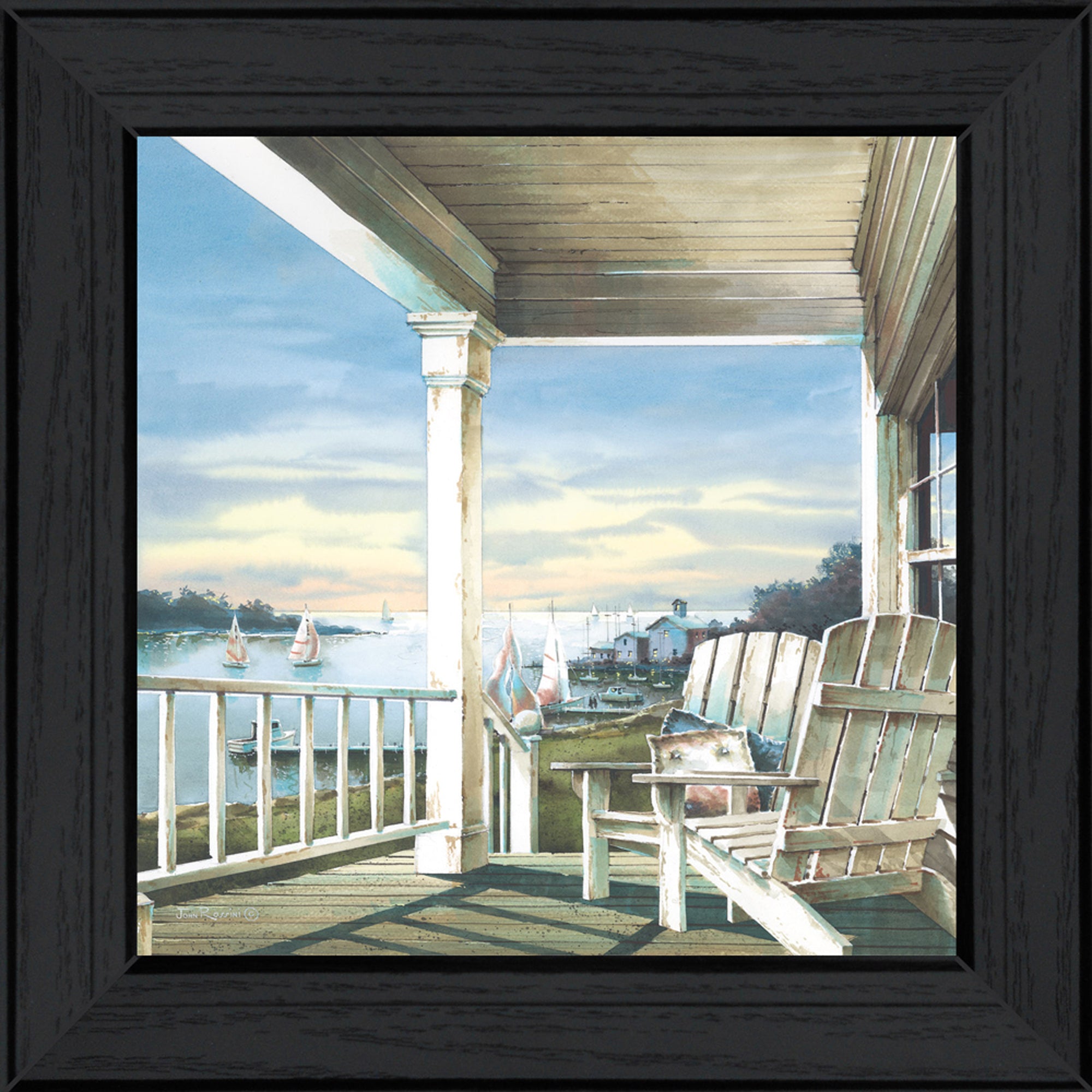 "Waiting on Sunset" By John Rossini, Printed Wall Art, Ready To Hang Framed Poster, Black Frame--1