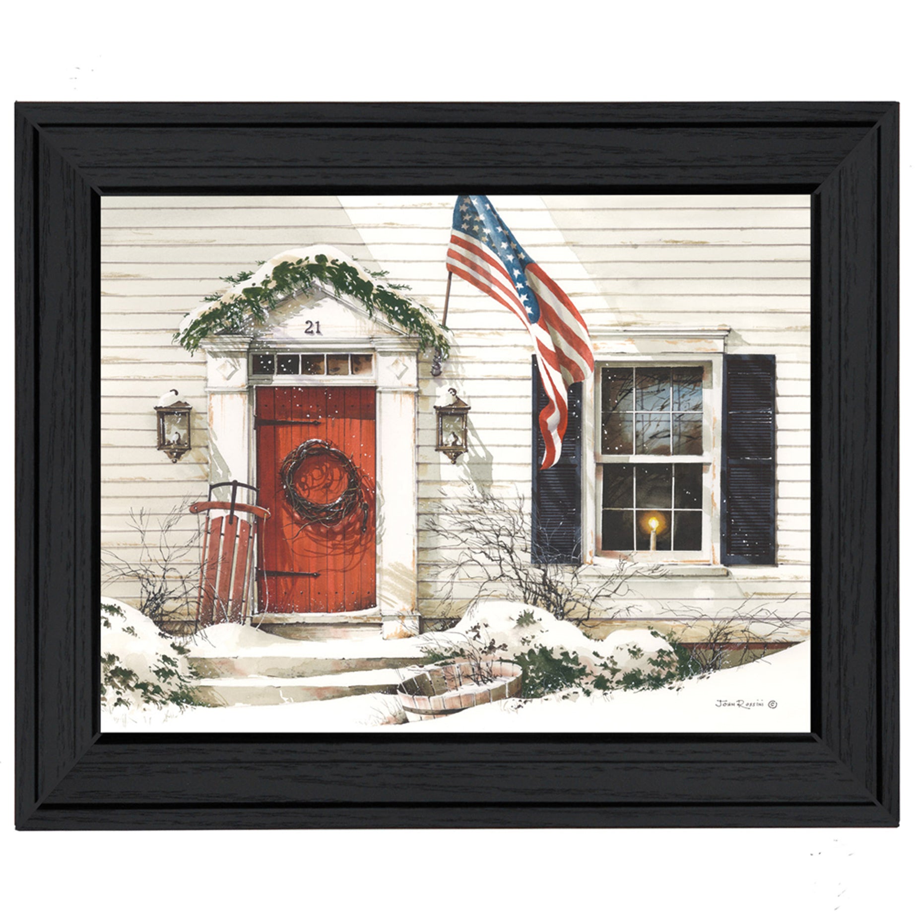 "Main Street" By John Rossini, Printed Wall Art, Ready To Hang Framed Poster, Black Frame--1