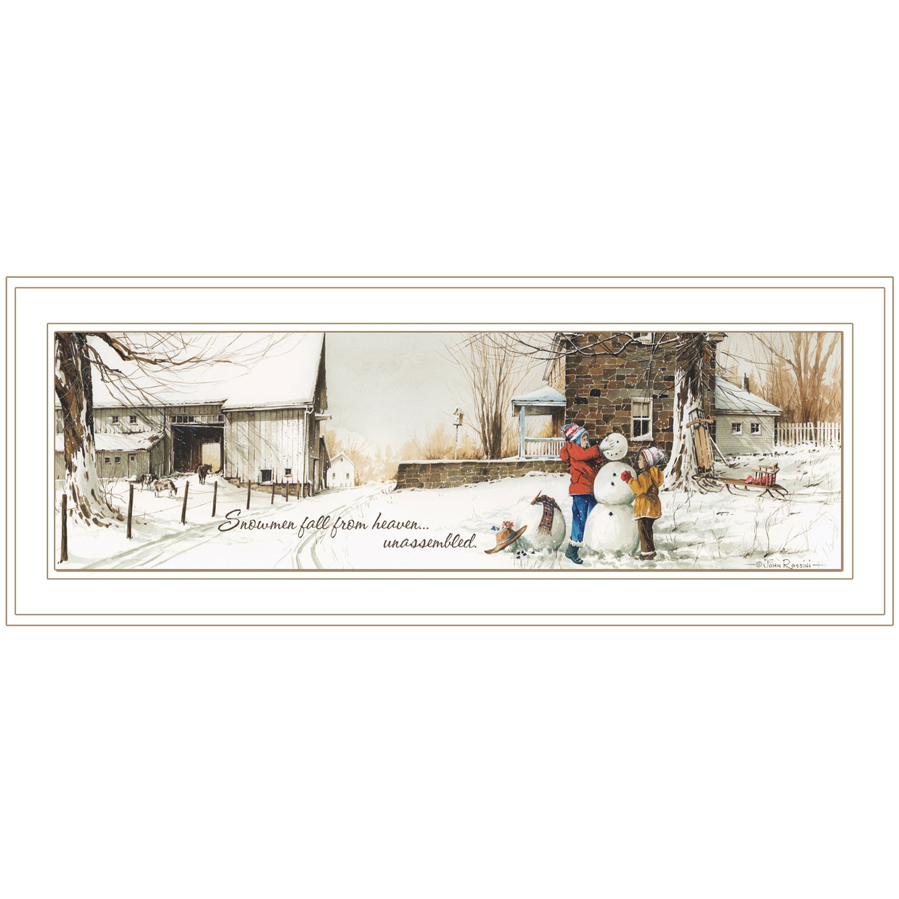 "Snowmen from Heaven" By John Rossini, Ready to Hang Framed Print, White Frame--1