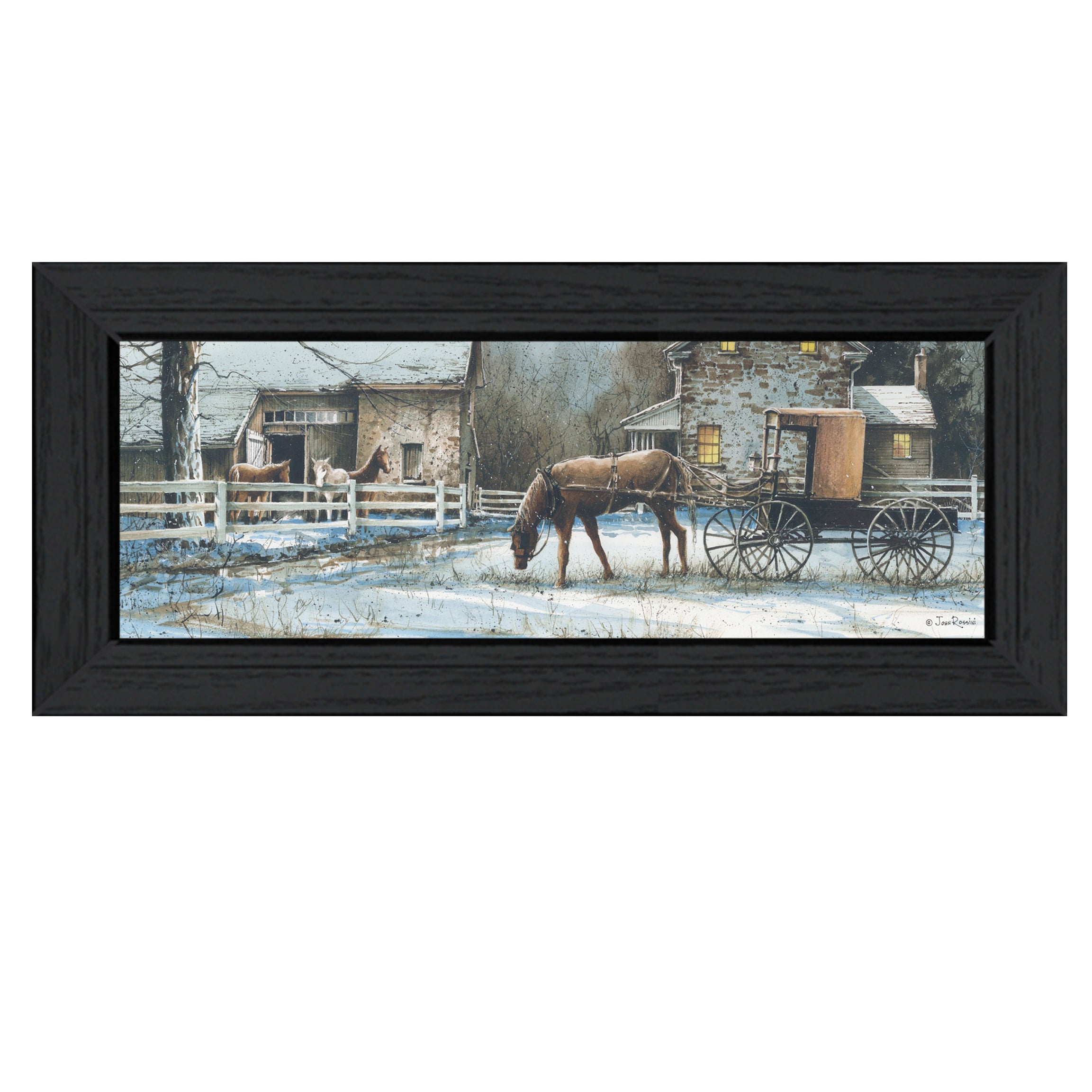 "Evening on the Farm" by Artisan John Rossini, Ready to Hang Framed Print, Black Frame--1