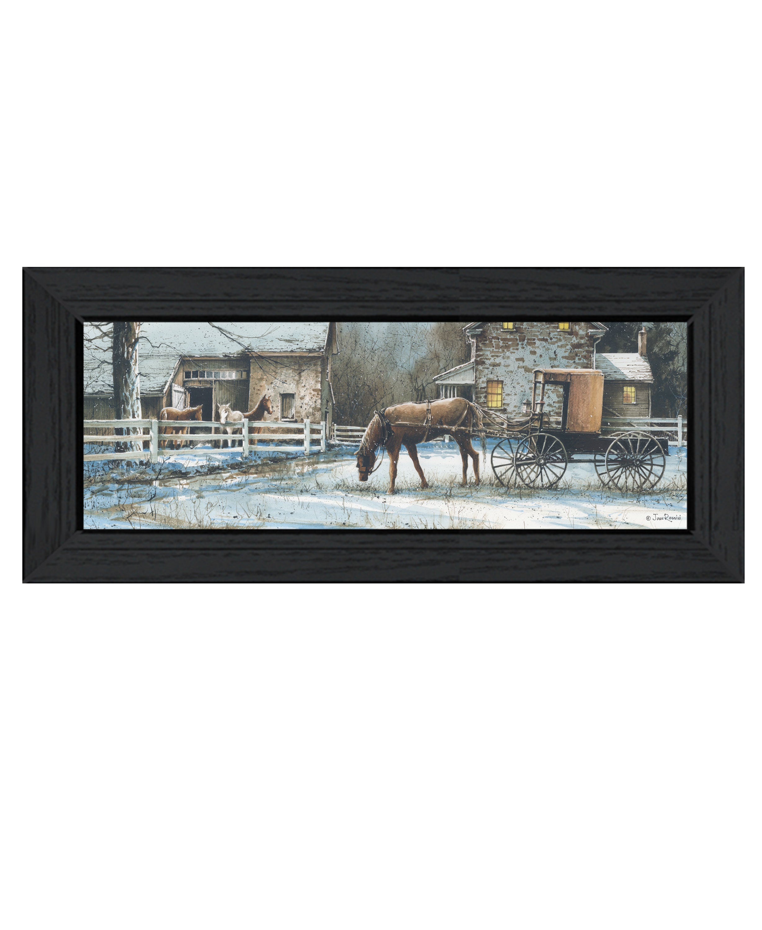 "Evening on the Farm" by Artisan John Rossini, Ready to Hang Framed Print, Black Frame--1