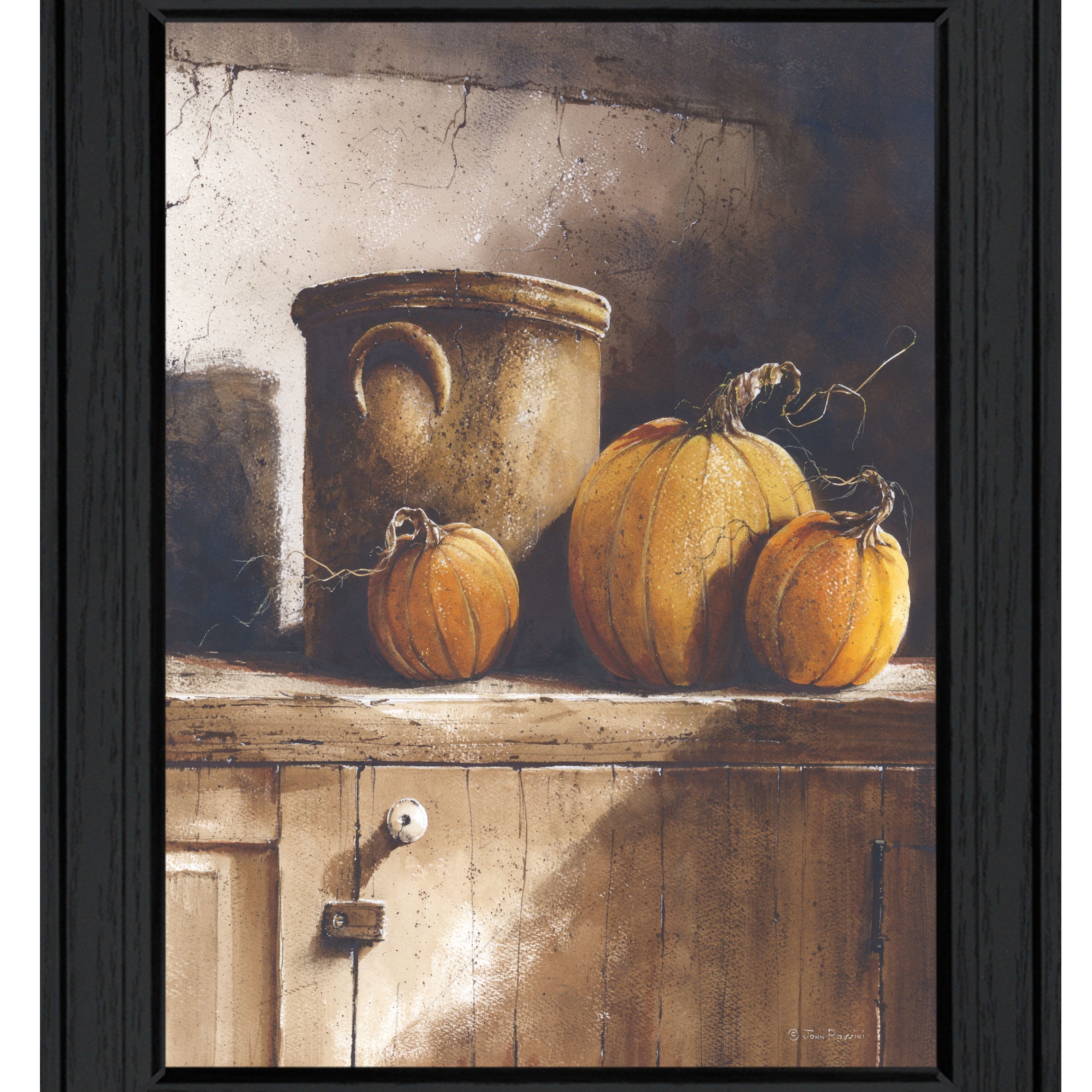 "Crocks and Pumpkins" by Artisan John Rossini, Ready to Hang Framed Print, Black Frame--1