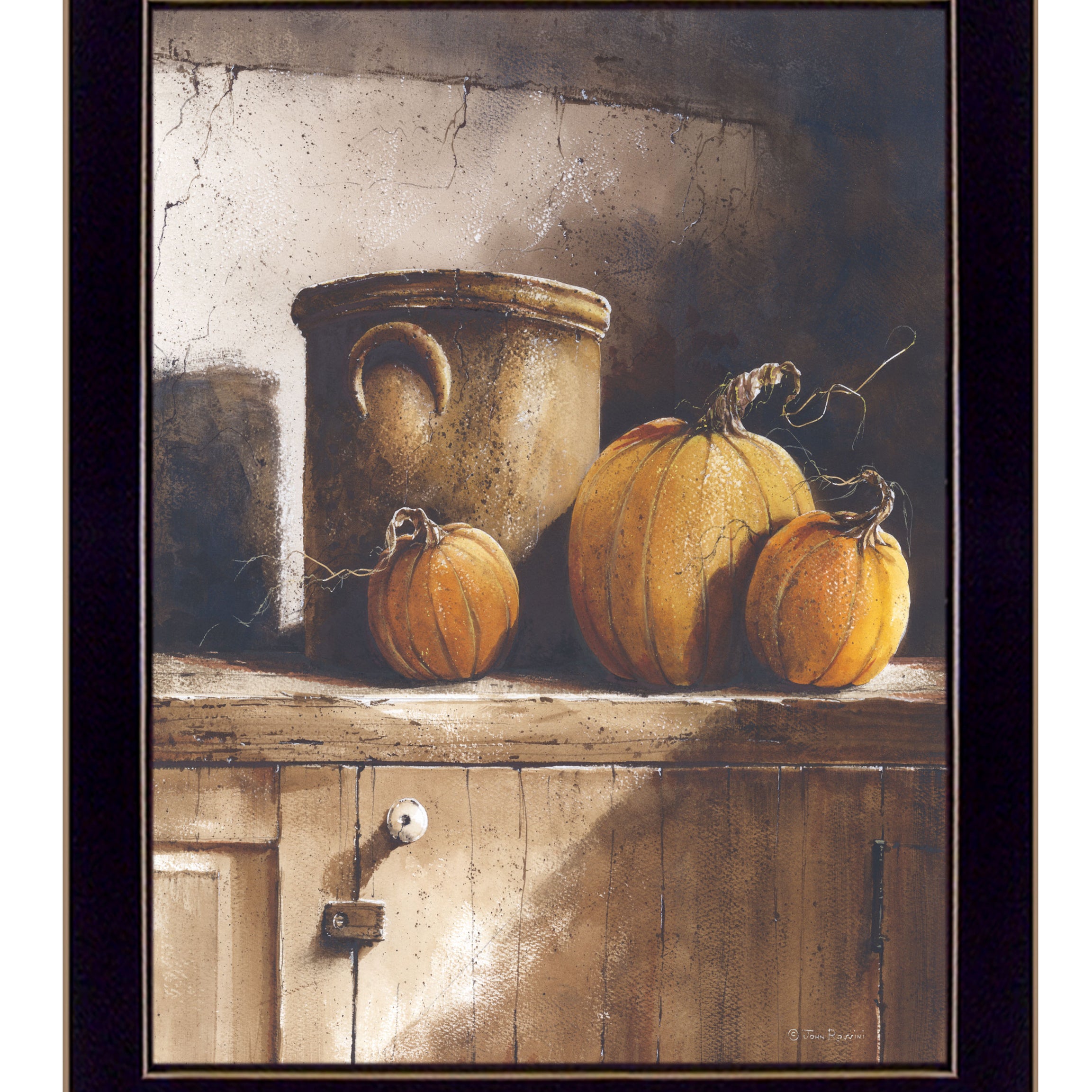 "Crocks and Pumpkins" by Artisan John Rossini, Ready to Hang Framed Print, Black Frame--1