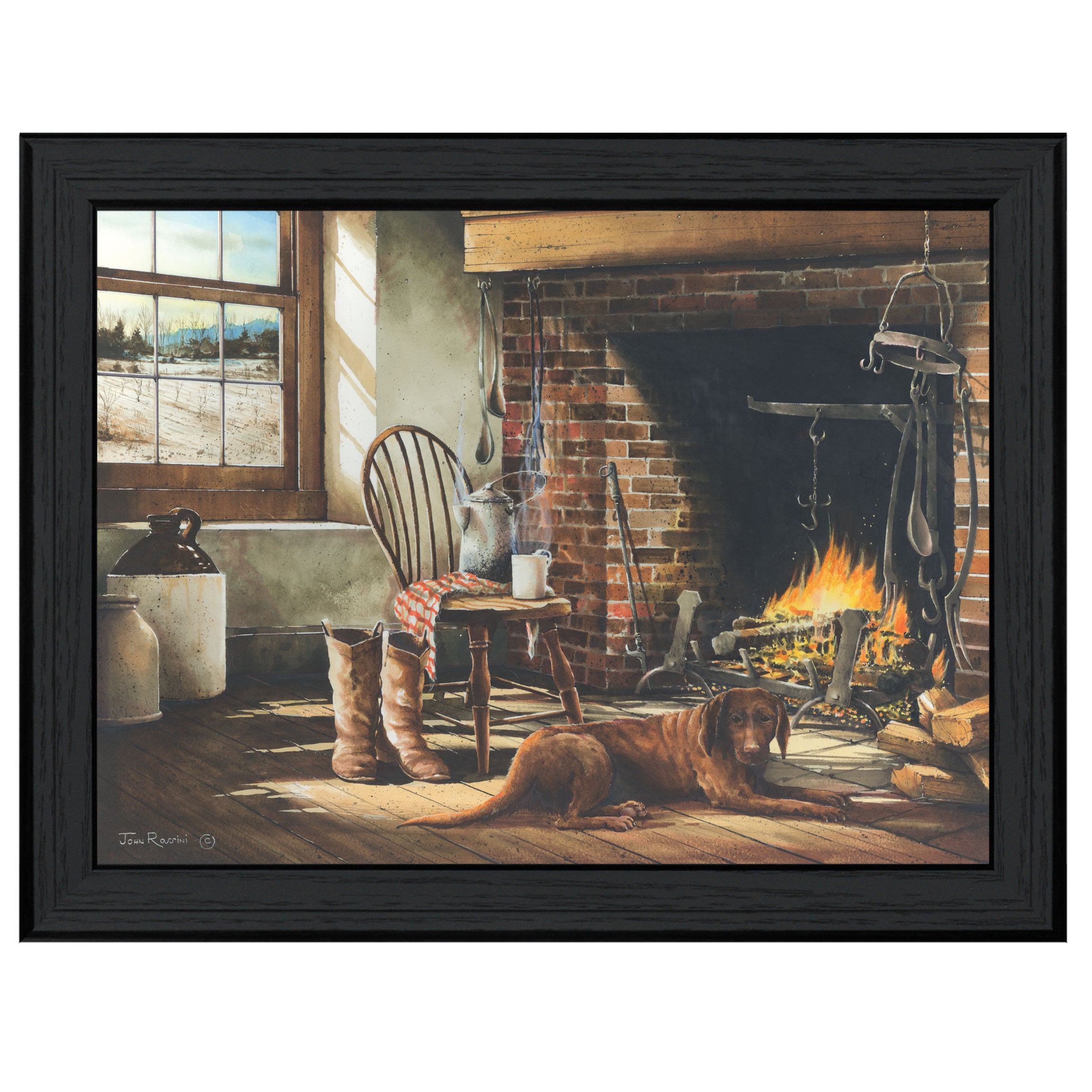 "His Morning Coffee" by Artisan John Rossini, Ready to Hang Framed Print, Black Frame--1