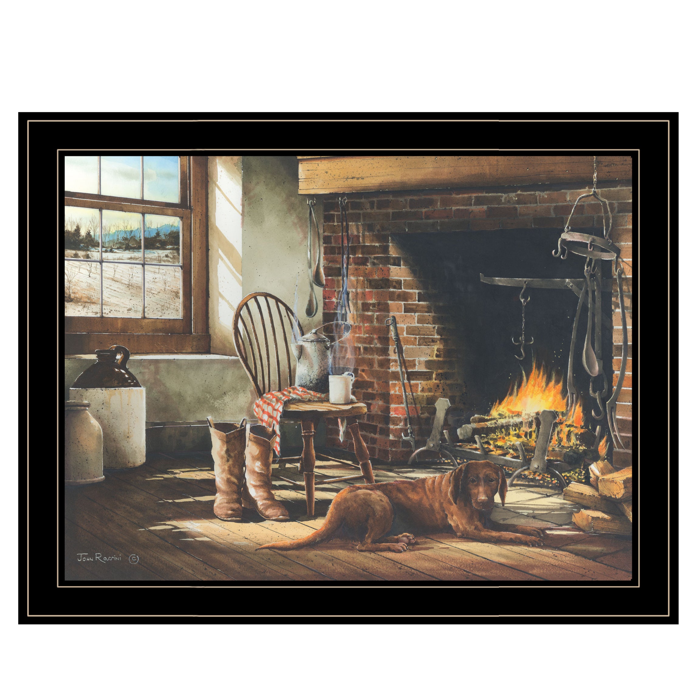 "His Morning Coffee" by Artisan John Rossini, Ready to Hang Framed Print, Black Frame--1