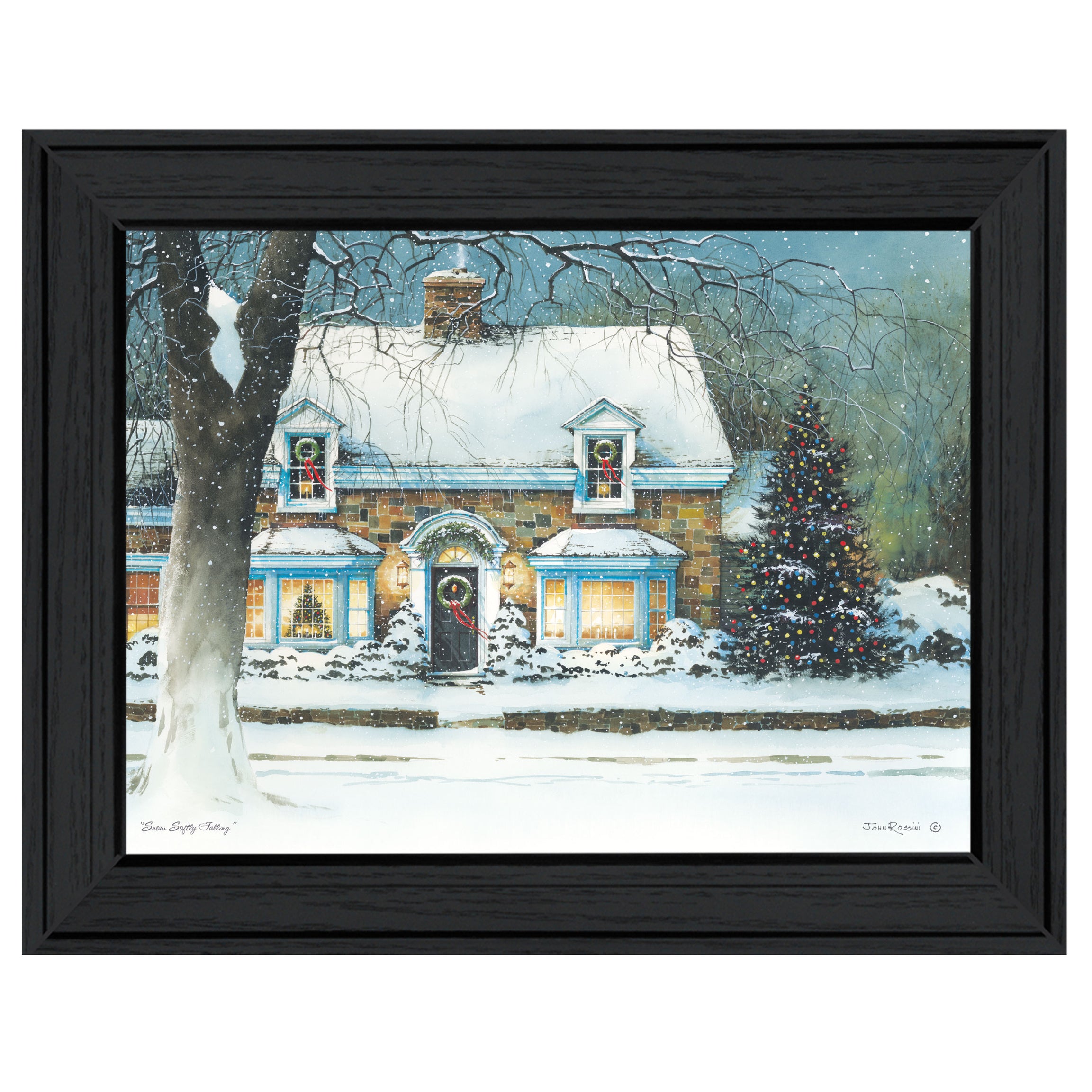 "Snow Softly Falling" by Artisan John Rossini, Ready to Hang Framed Print, Black Frame--1