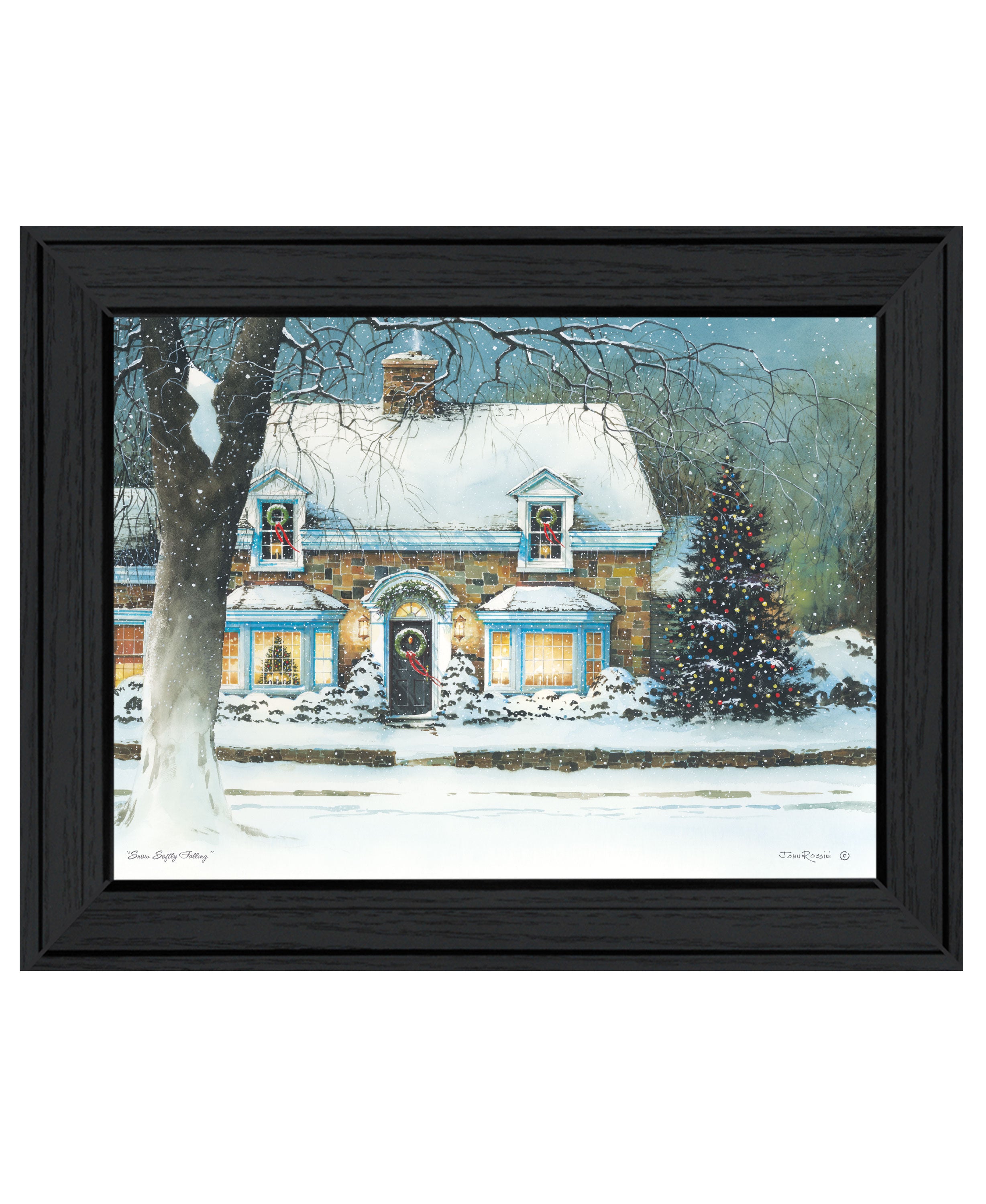 "Snow Softly Falling" by Artisan John Rossini, Ready to Hang Framed Print, Black Frame--1